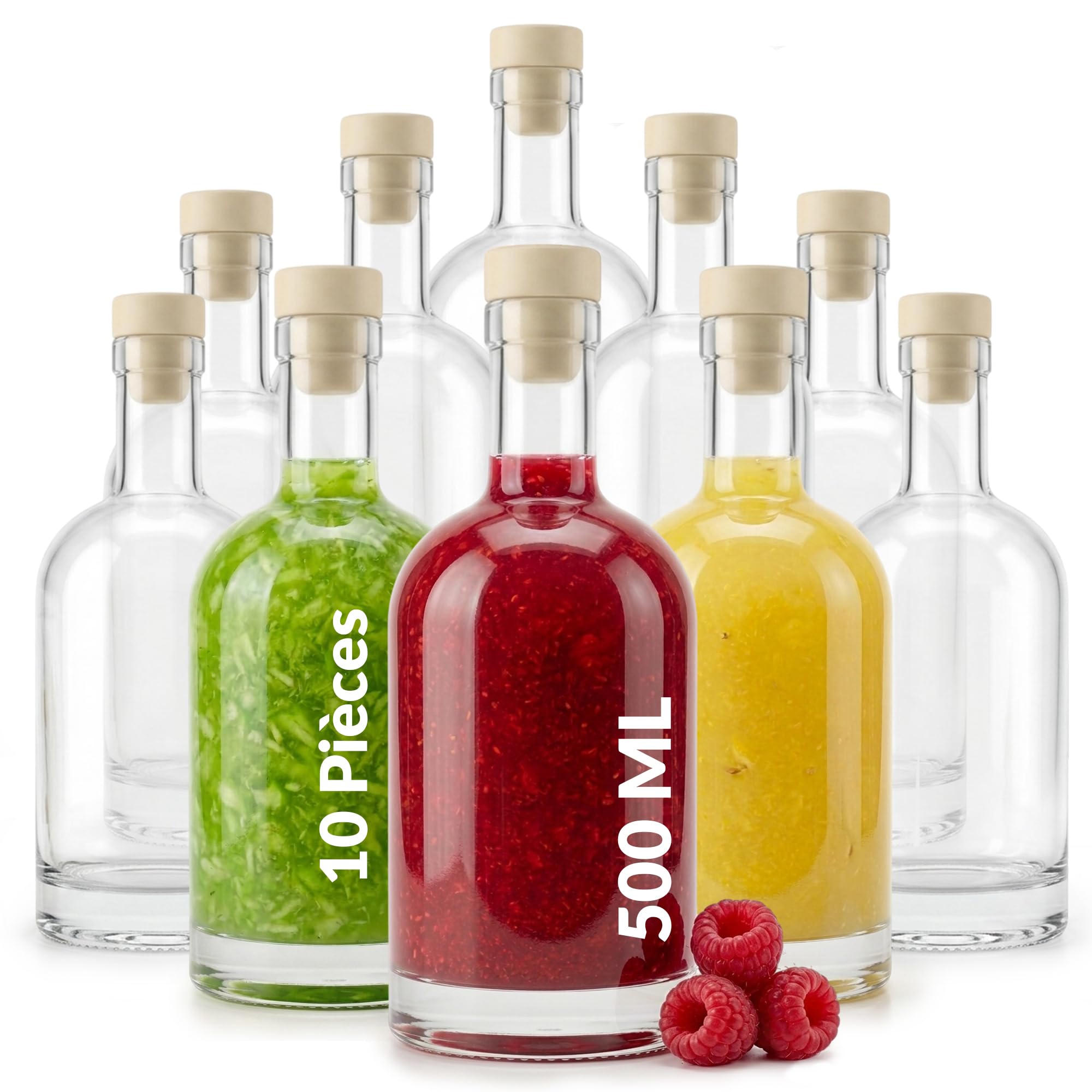 10 bouteille verre 500ml 0,5l – 500 ml lot bouteille en verre eau-de-vie rhum arrangé sirop liqueur verre nocturne bouchon hermétique