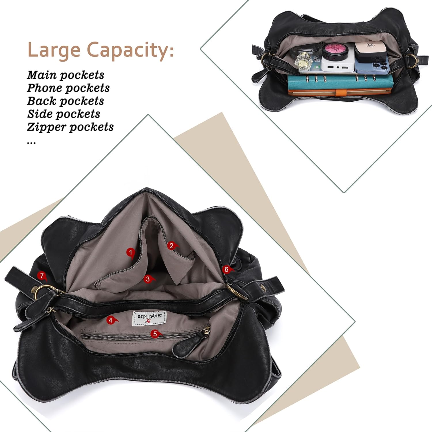 Angelkiss Hobo Purses and handbags for Women Satchel Handbag Women Purses Large Daily Shoulder Bags | Purses, handbags, Handbag, Women Purses, Large, Daily - Image 5