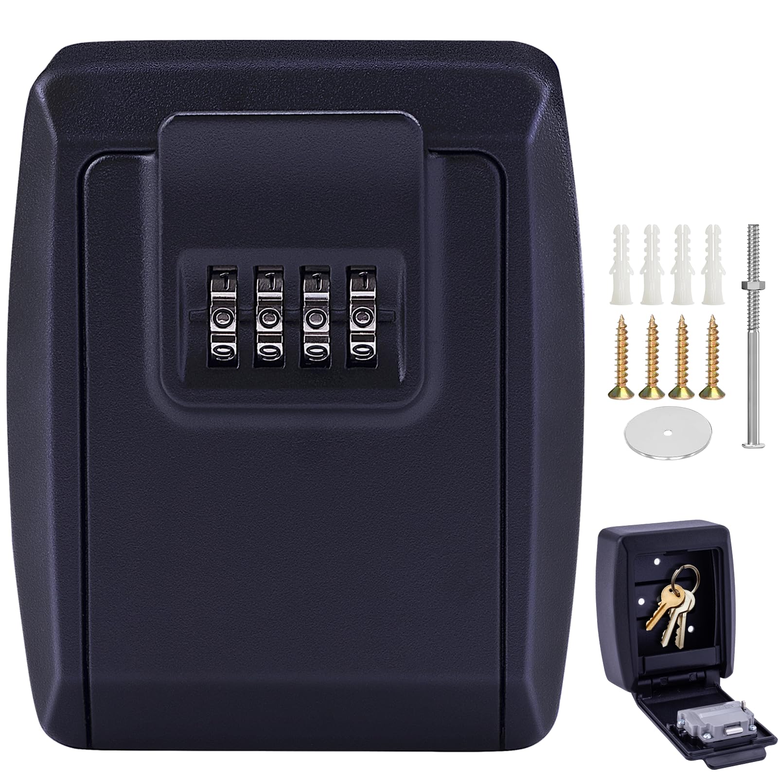 Sveltrinne Black Key Safe Lock Box, Aluminium Alloy Outdoor Wall Mounted Key Cabinet With Combination Lock For Home, Holiday Rental, Garage, Office & Apartment - Mounting Hardware Include（Black）
