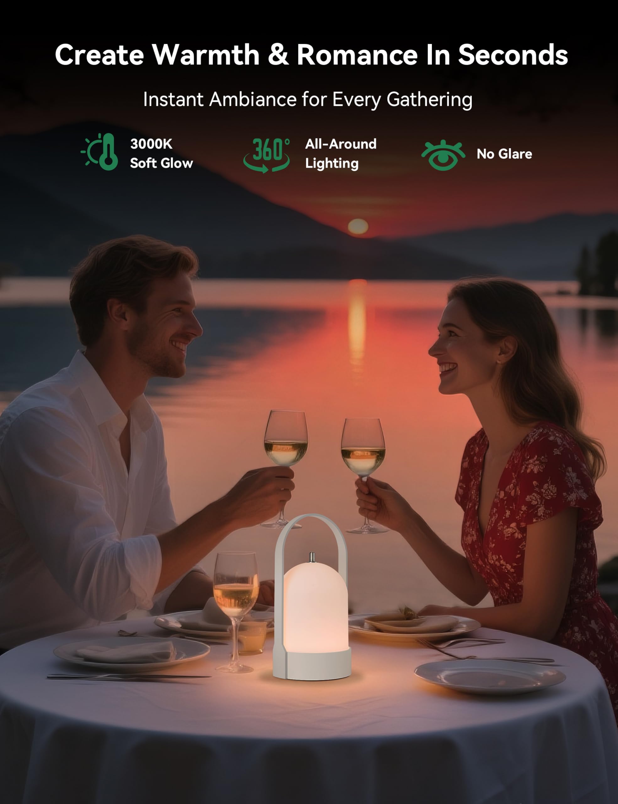 Lámpara portátil, funciona con pilas, recargable, inalámbrica, de 4 niveles, táctil, regulable, lámpara de escritorio, luz nocturna, para camping, hogar, dormitorio, comedor, balcón, patio 5