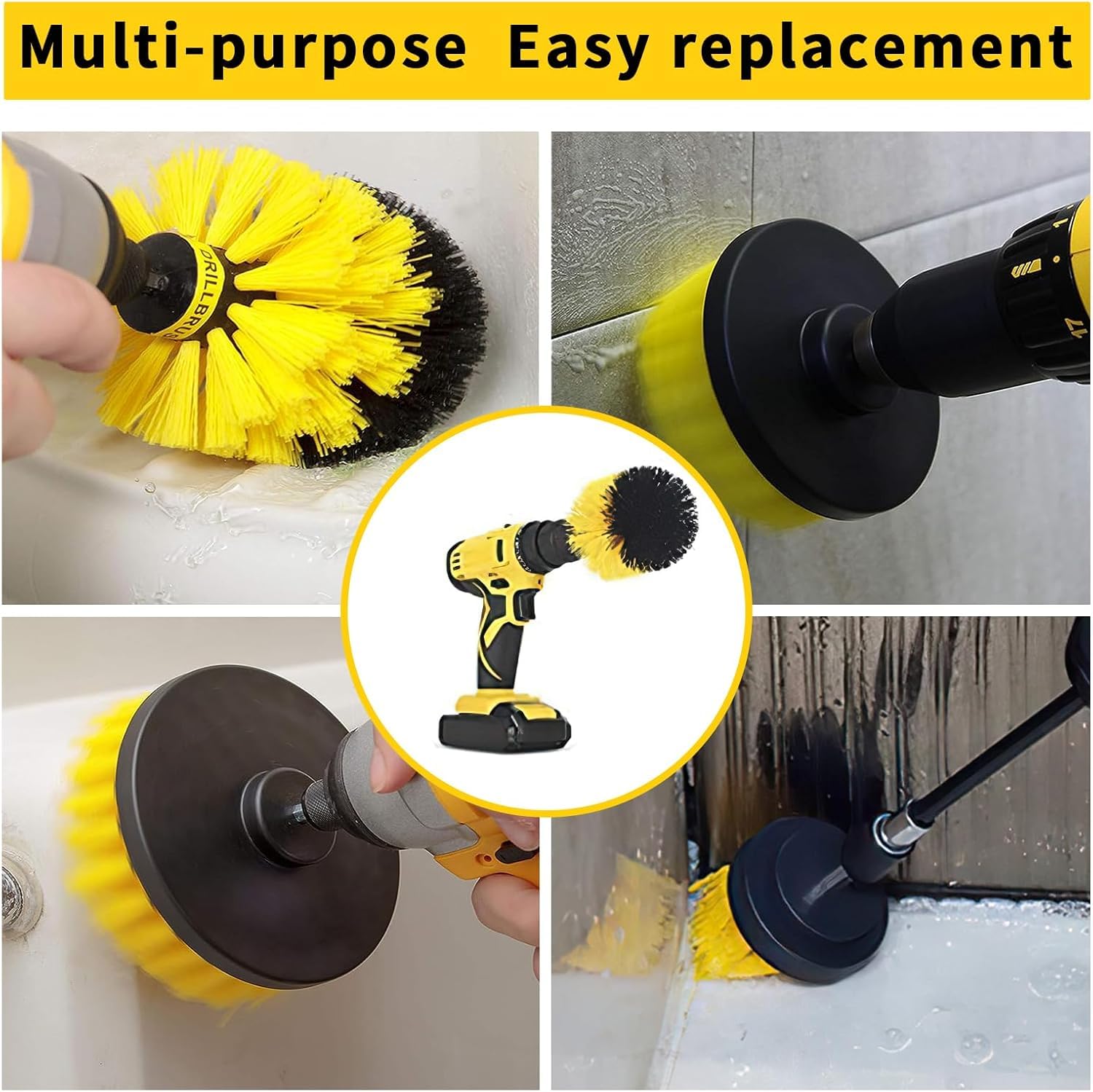 10 Pezzi Spazzola Elettrica Rotante, Spazzole per Trapano Elettrico, Spazzole per Trapano per Pulire Drill, per Auto, Pneumatici, Piastrelle, Pavimenti, Cucine, Vasche da Bagno (Giallo)