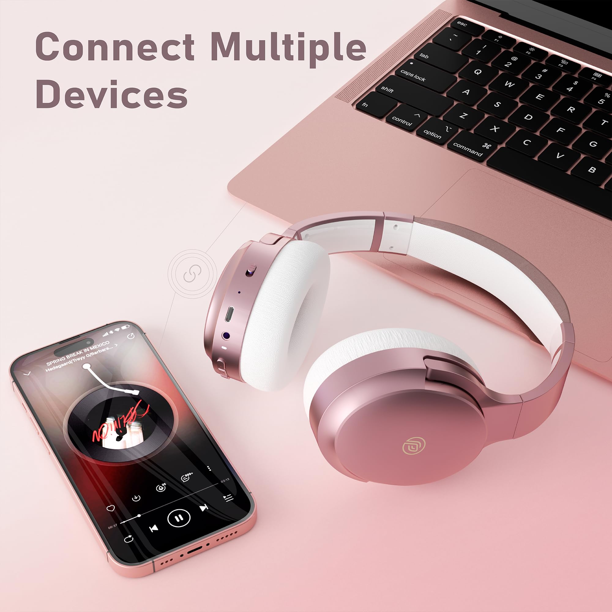 Casque Bluetooth sans Fil à Réduction de Bruit Active-Jusqu'à 80 Heures d'autonomie et Charge Rapide-avec Micro pour Appels Téléphoniques,Casque Bluetooth,Léger, Confortable et Pliable,Rose