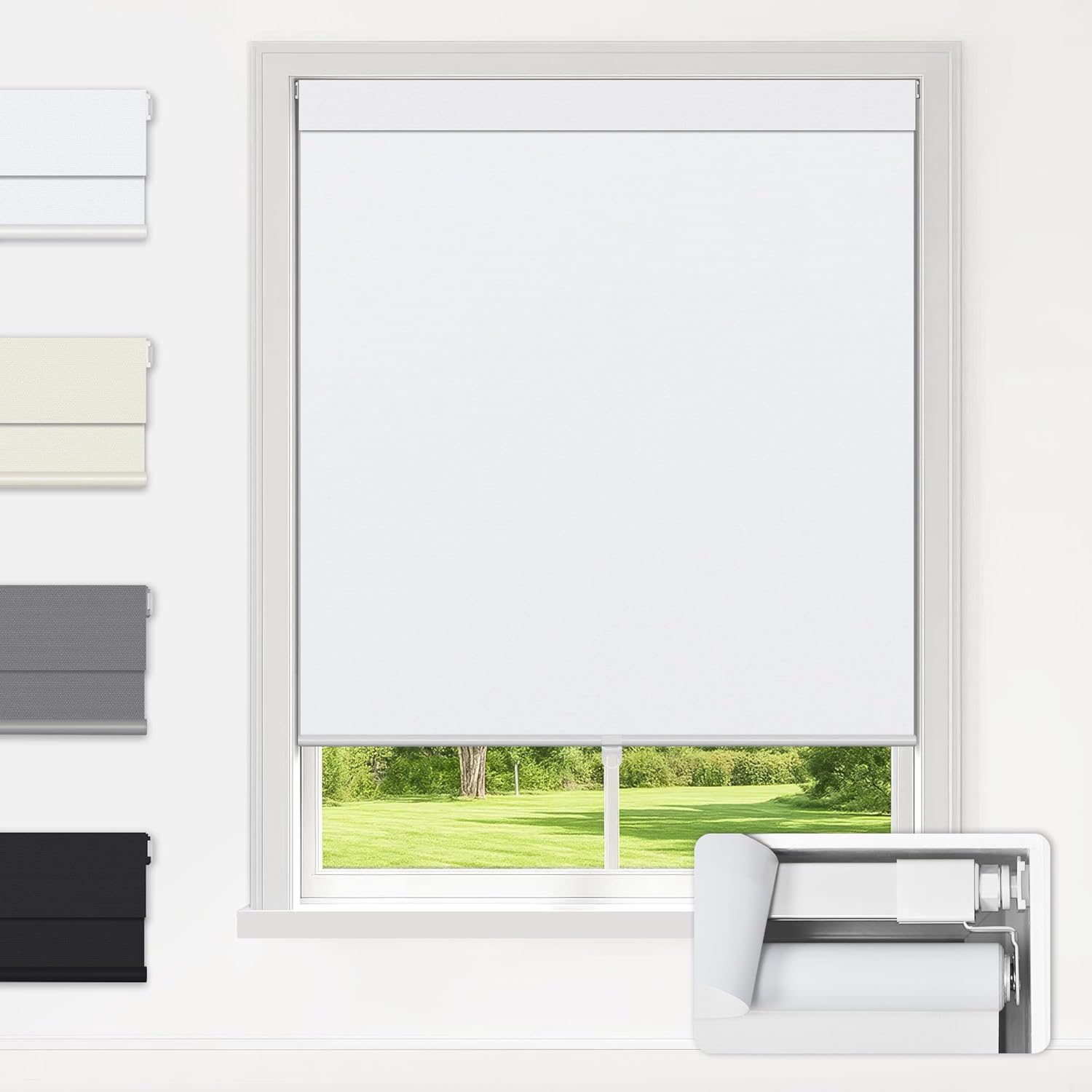 LazBlinds No Drill Blinds for Indoor Windows, Blackout Roller Shades, Cordless Window Blackout Blinds, Thermal Insulated Fabric UV Protection, for in Home and Office, 36" W x 48" H, White Blackout-white 36" W x 48" H