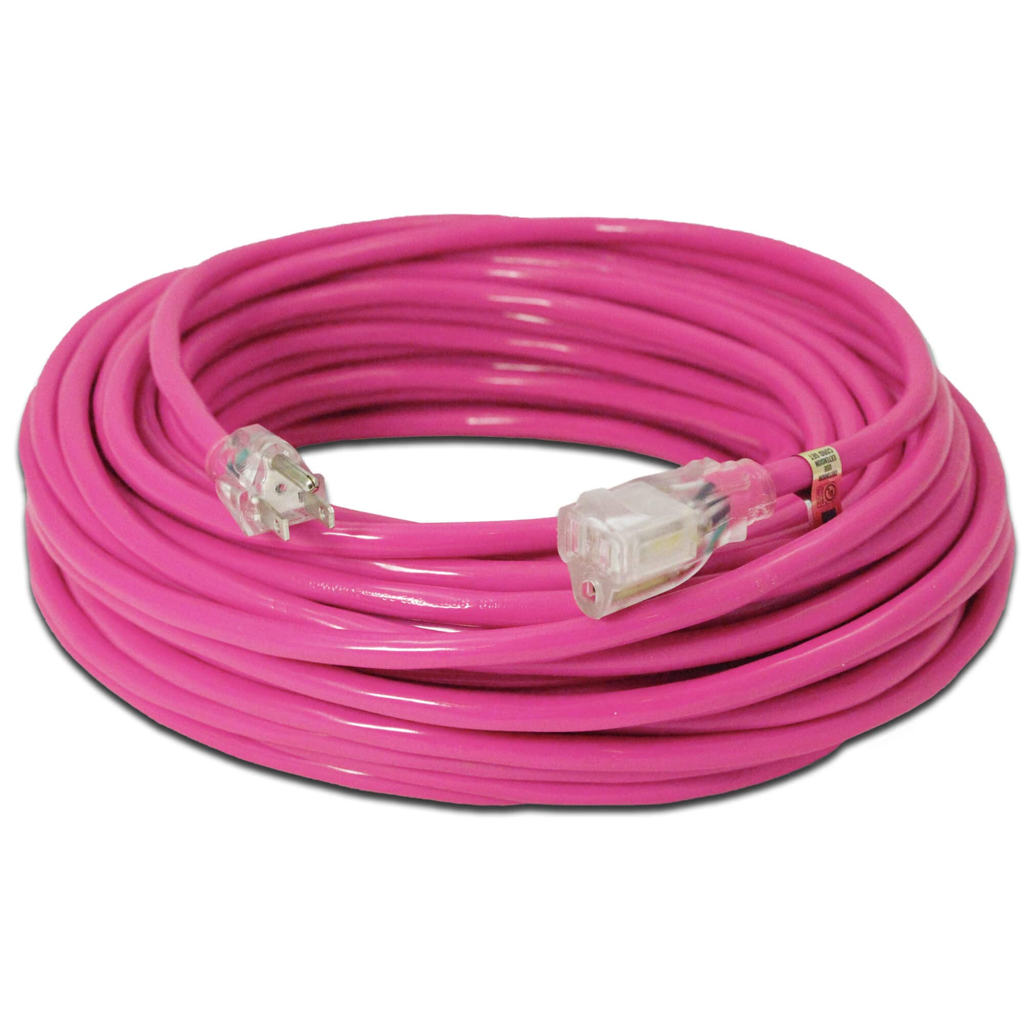 100-ft 14/3 Heavy Duty Lighted SJTW Indoor / Outdoor Pink Extension Cord by Watt's Wire - Long 100' 