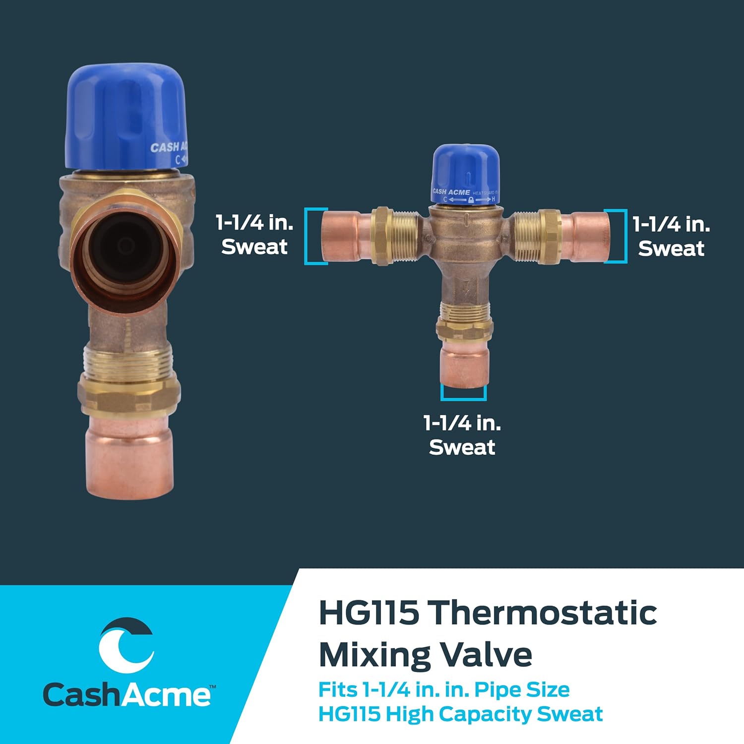 Cash Acme 1-1/4 Inch HG115 Sweat Thermostatic Mixing Valve, 24521