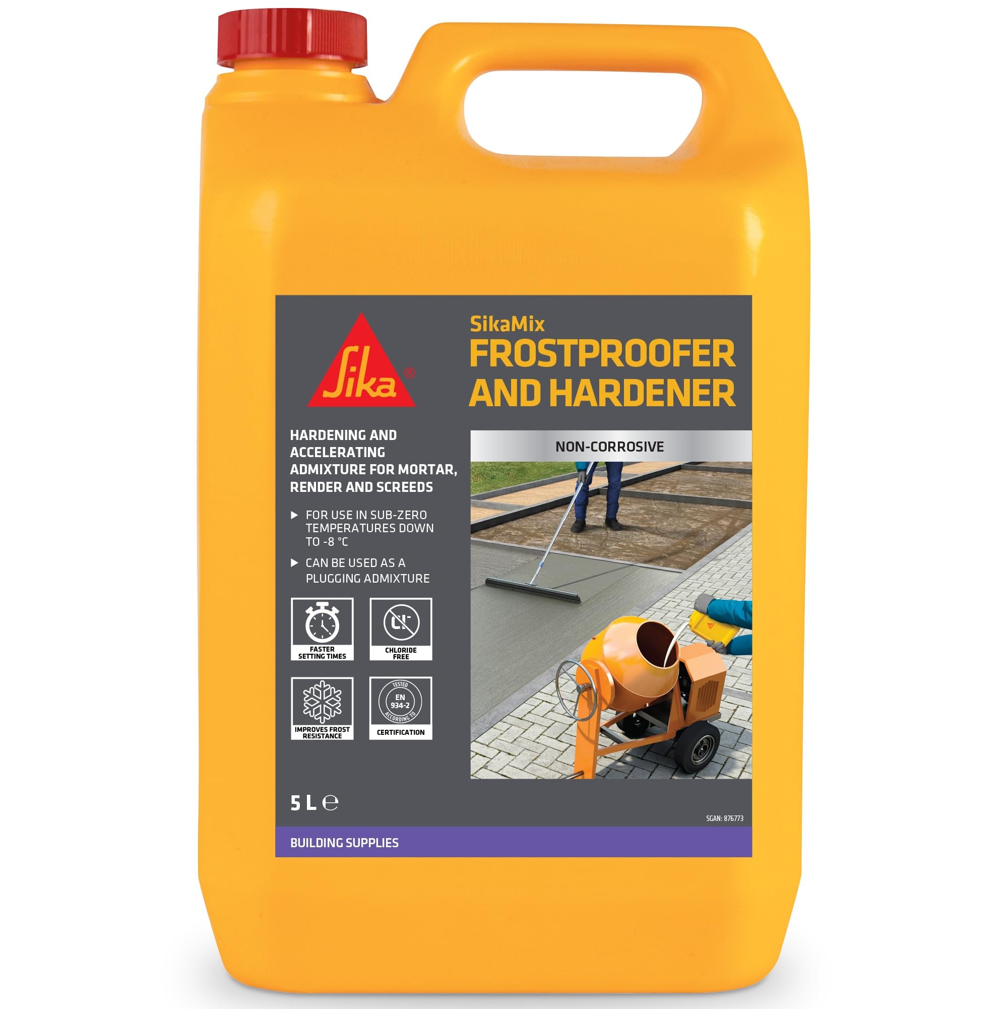 SikaMix Frostproofer and Hardener - Chloride Free Liquid Admixture for Accelerated Setting and Hardening Time of Concrete and Mortar – 5 Litre