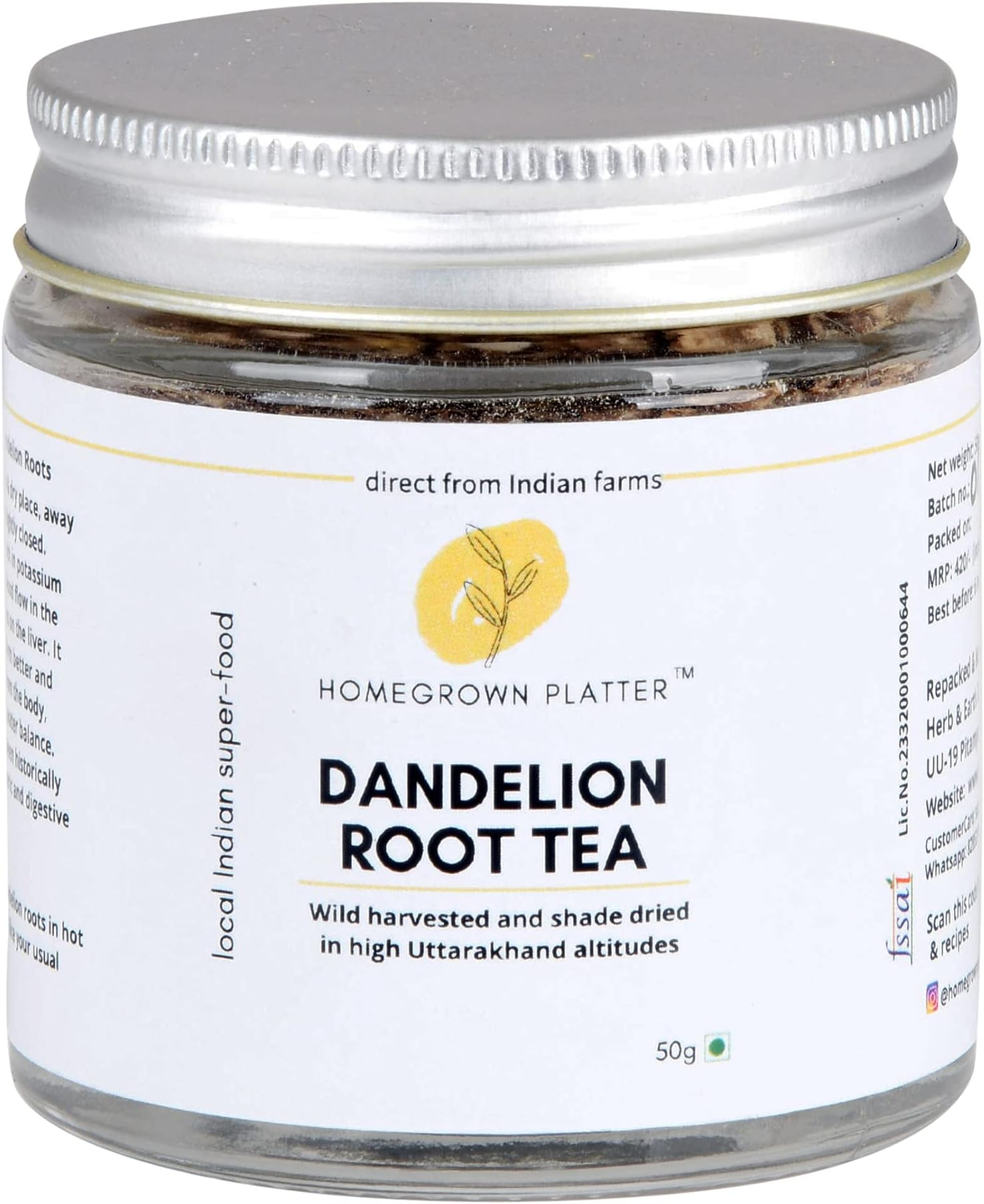 Homegrown Platter Organic Dandelion Root Tea, 50g - Herbal Detox Tea for Liver Cleanse, Kidney Detox, Digestive Health | Caffeine-Free, 100% Pure, Eco-Friendly
