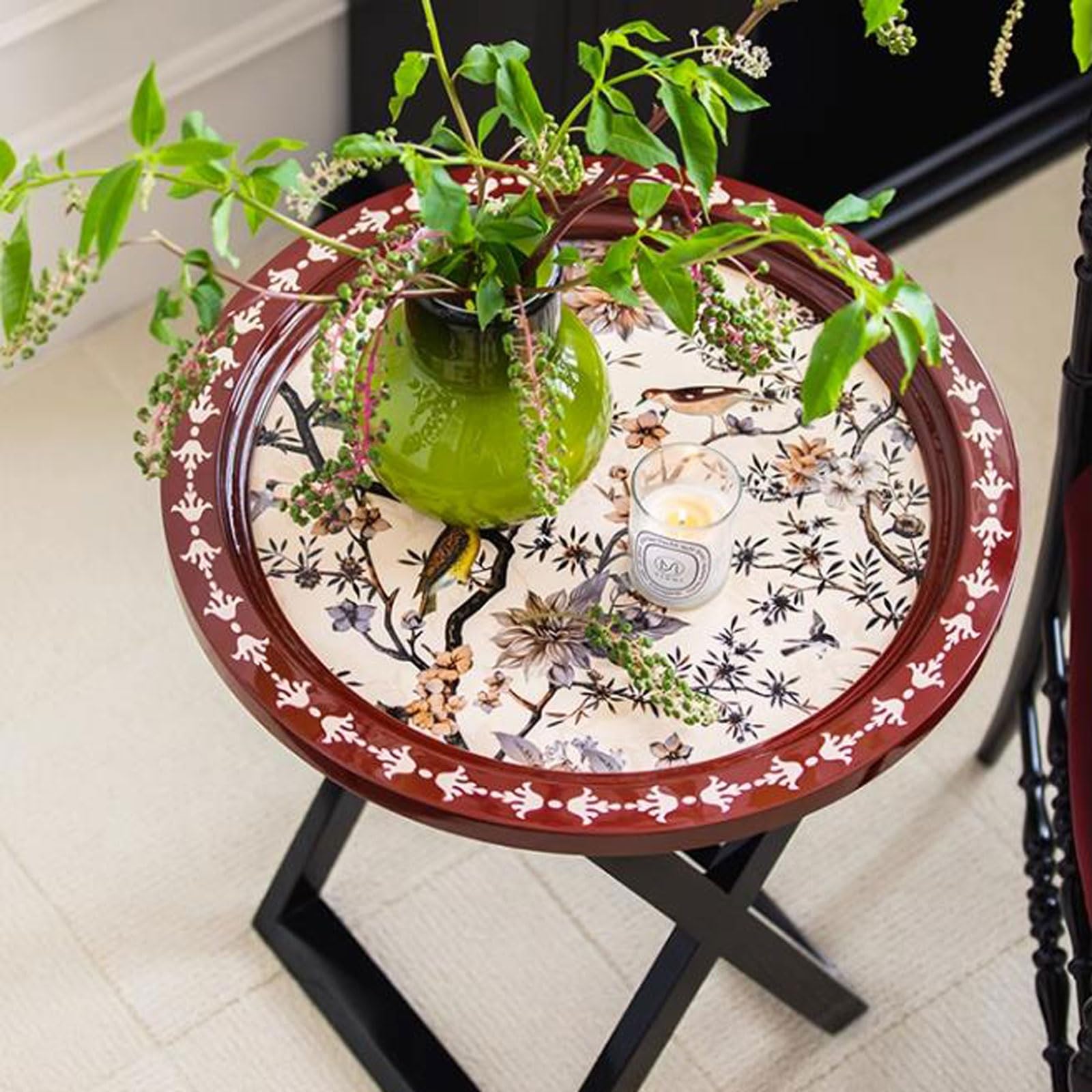 Stolik boczny do sofy Stolik boczny z malowanym blatem, mały stolik końcowy do salonu, sypialni, balkonu, biura, nowoczesny litego drewna nocny Home Decor(Red)