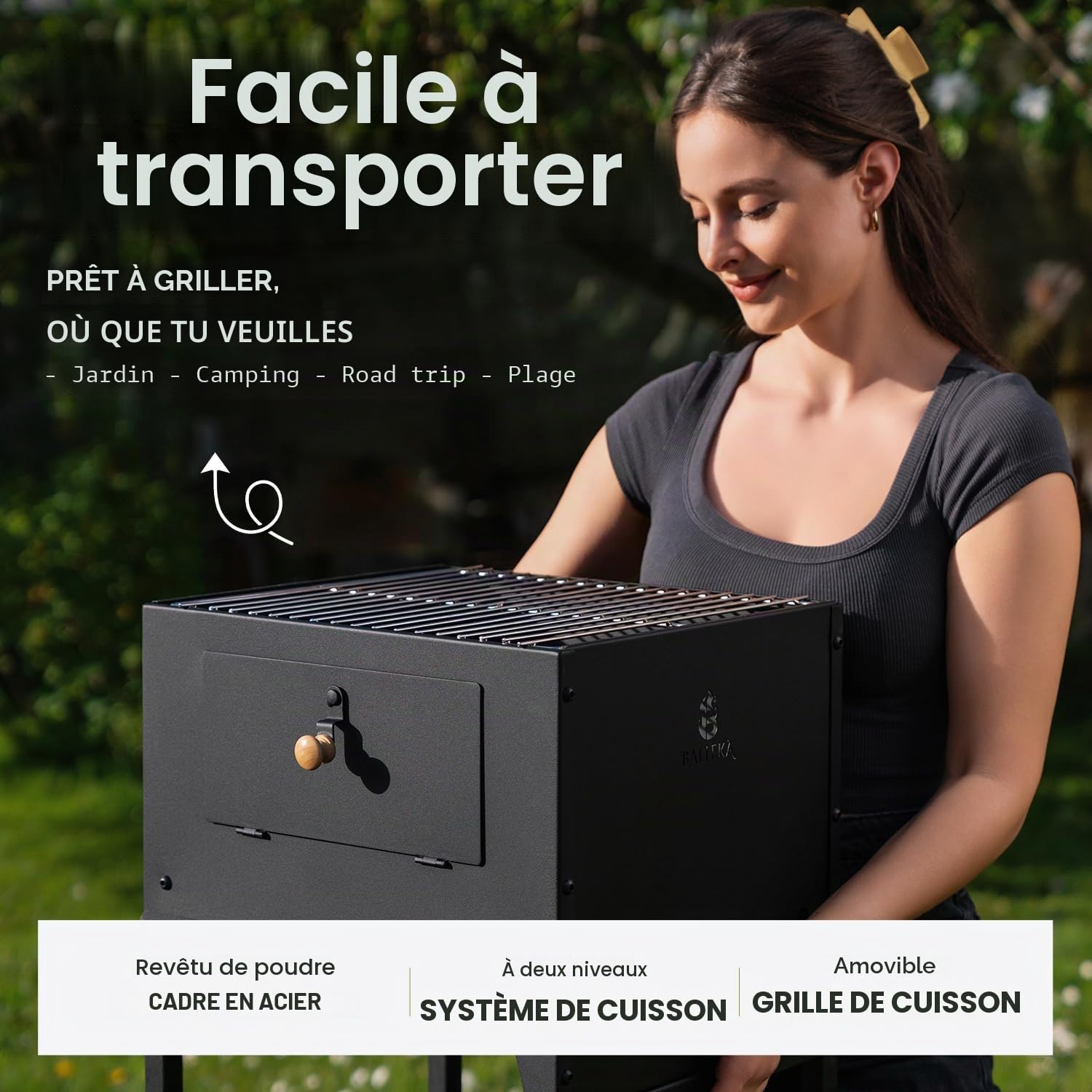 Four à pizza d'extérieur 2-en-1 avec foyer, set d'accessoires XXL incl. pierre de cordiérite, thermomètre, bac à charbon et housse de protection