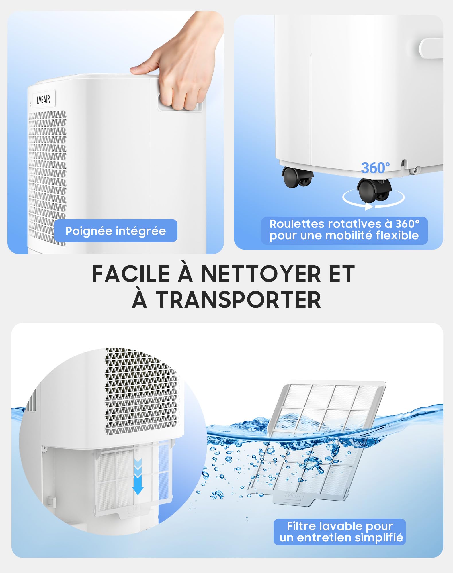 Deshumidificador eléctrico de 12 l/día, potente deshumidificador, ahorro de energía, portátil, 3 modos y control inteligente de humedad, deshumidificador eléctrico