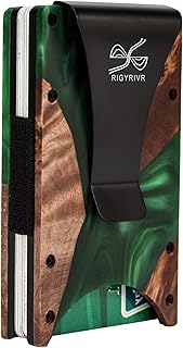 Minimalist Slim Wallet for Men - Wood Wallets RFID Blocking - Credit Card Holder with Metal Money Clip - Easily Removable Money & Cards - Mens Wallets-Unique Pattern,Green
