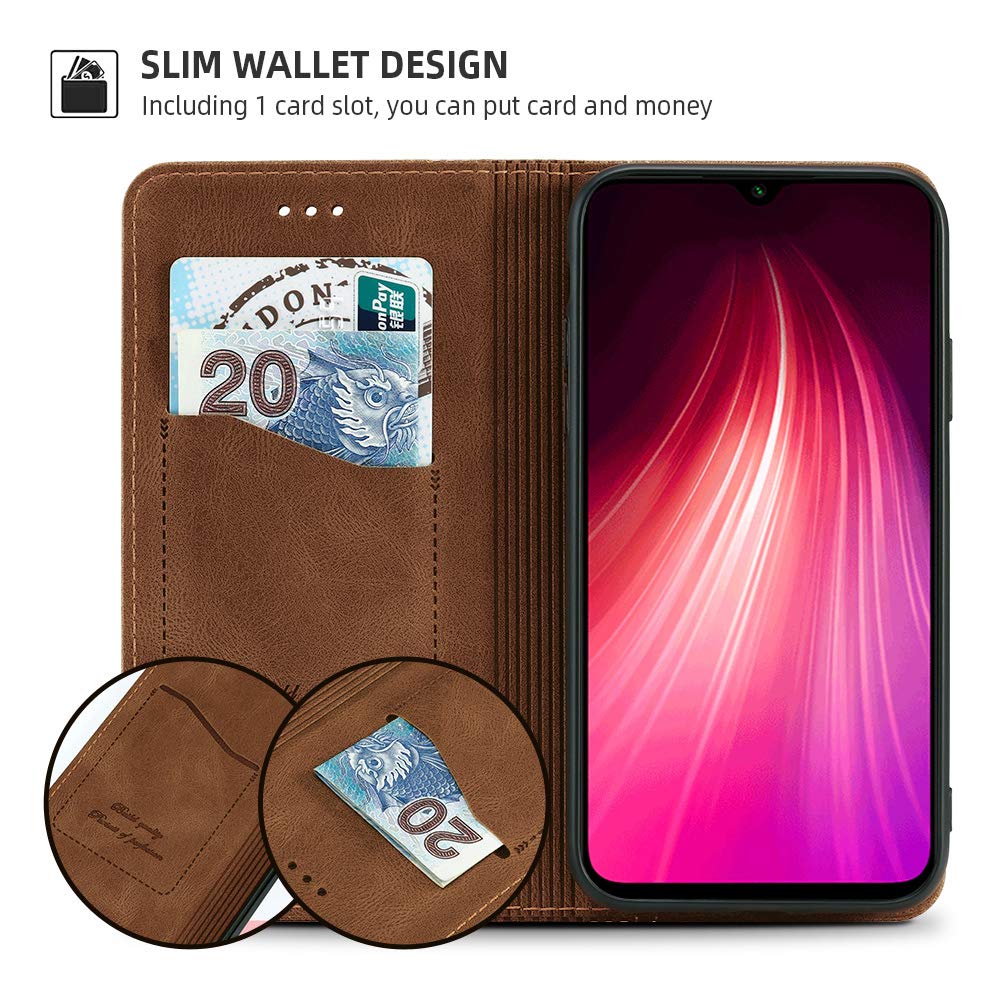 Leder-Hülle Für Xiaomi Redmi Note 8 2021 – Klappcase Mit Standfunktion & Kartenfächern In Braun