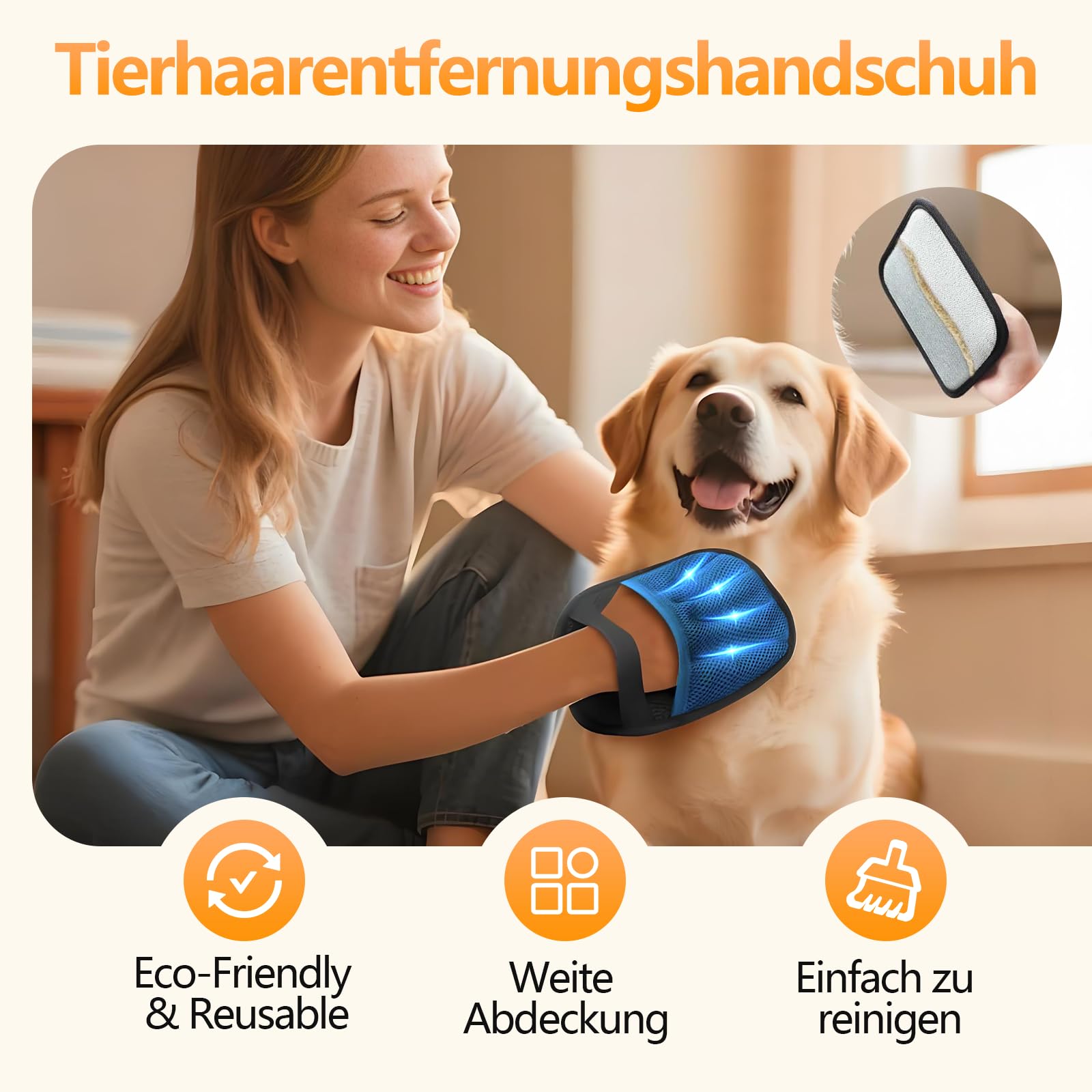 TOOHAO Guanto Peli Gatto Cane, Guanti Statici per Peli Animali, Pet Hair Remover Gloves per la Pulizia dei Vestiti Tappeti Divani Sedili Auto, Riutilizzabile e Lavabile (Blu)