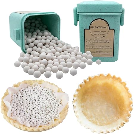 PLANTIONAL Pie Weights For Baking: 1.32 LB 10mm Baking Ceramic Beans Pie Crust Weights With Wheat Straw Container For Blind Baking Pastry(Green)
