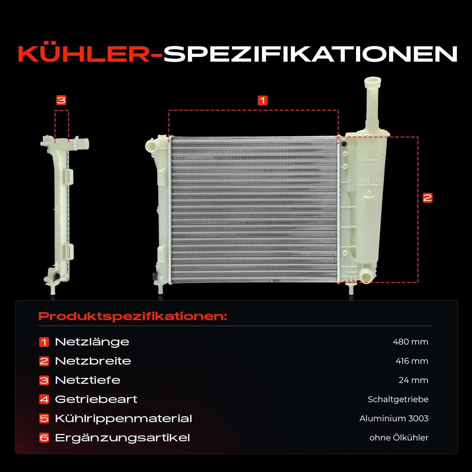 Frankberg Radiatore Raffreddatore acqua Radiatore motore 51787115 | Compatibile con: 500 312, 312 319, Van 312 519, KA RU8, 500 C 312