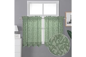 Cortinas para Ventanas de Cocina 36 Pulgadas Cortinas Transparentes Salvia Green Tiers...