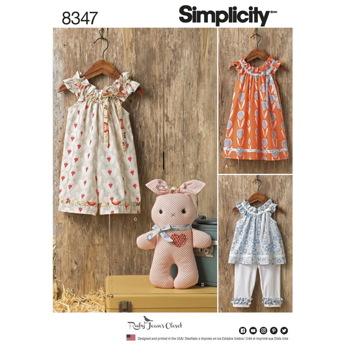 US8347A Toddler's Dress, Knit Capris, and Stuffed Animal Sewing Patterns, Sizes 1/2-4