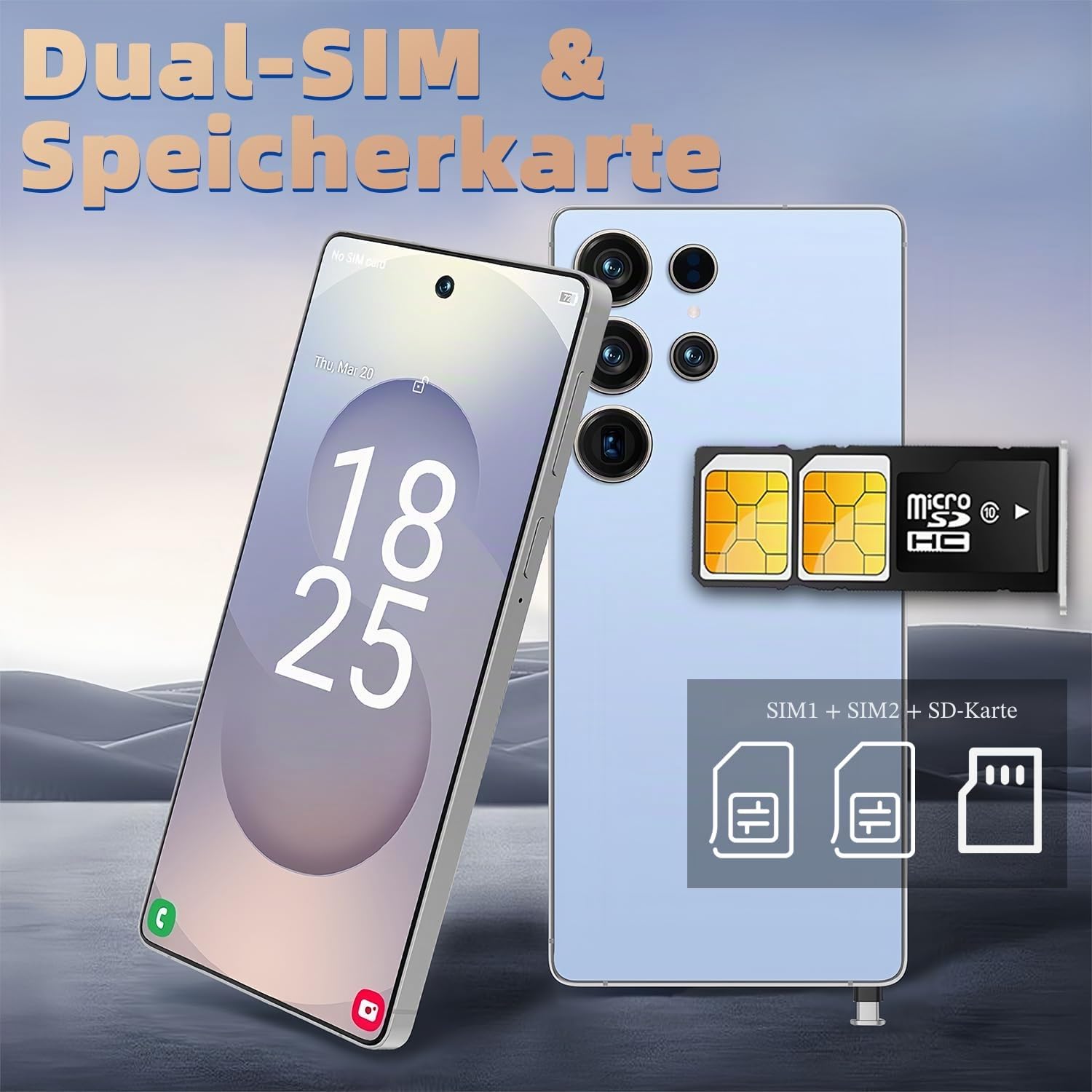 Android Smartphone Handy Ohne Vertrag Günstig, 8+256GB Dual SIM 6.8" HD-Bildschirm 4500mAh Akku 21+8MP Kamera, Simlockfreie Handys/OTG/Face ID,Blau