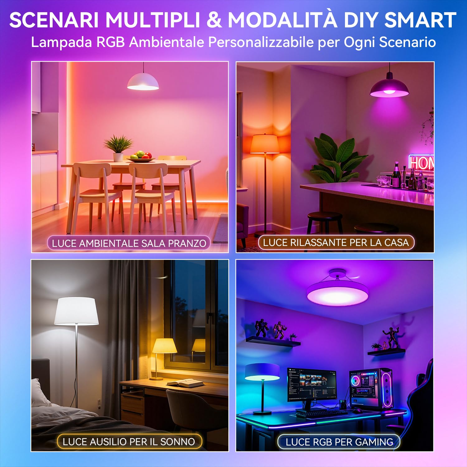 Auxmir Lampadina Alexa E27 Intelligente, Lampadine Smart LED Dimmerabile Multicolore RGB e 100+ Modalità, 10W 800 LM Compatibile con App, Alexa e Google Home, Controllo Remoto, 6 Pezzi