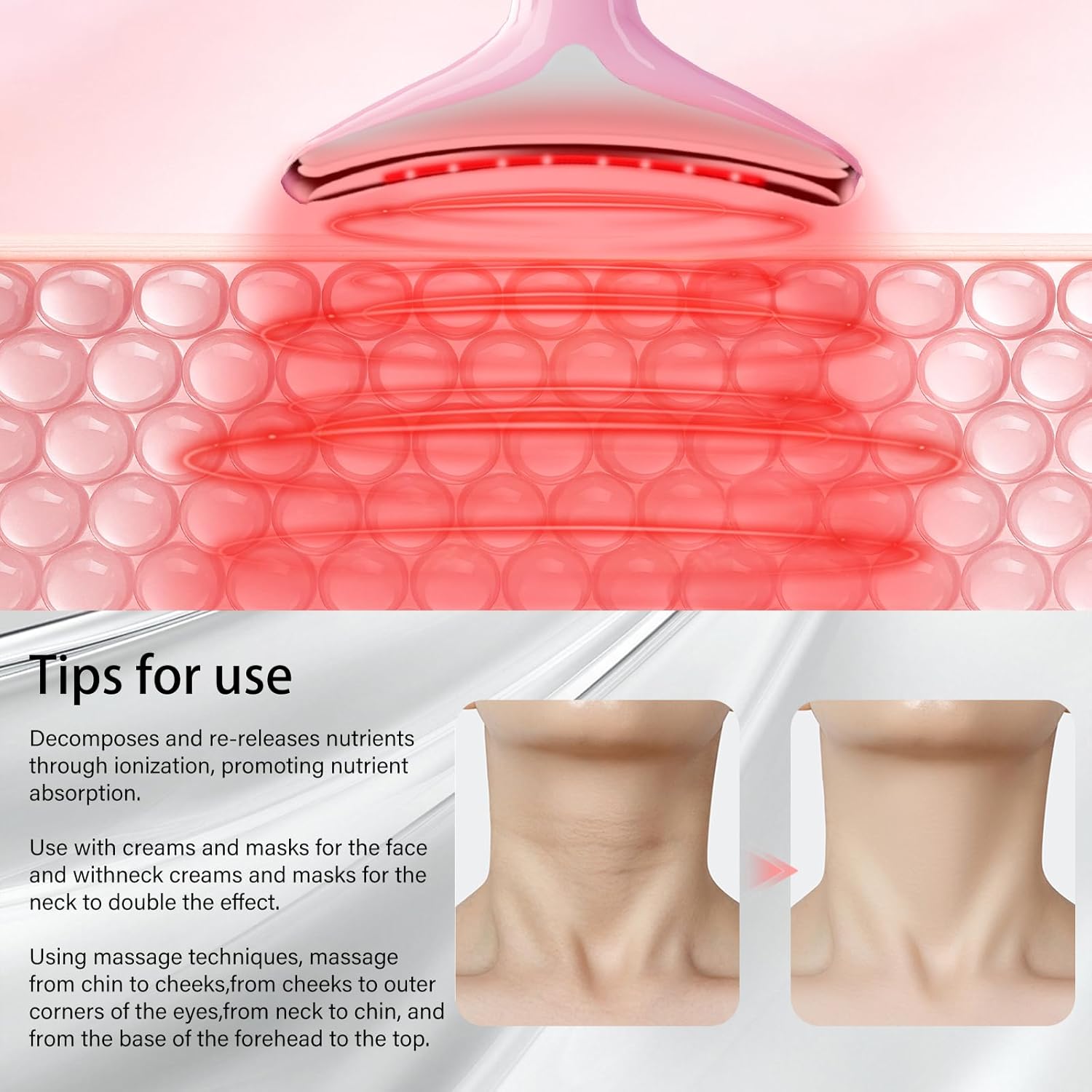 Neck&Face Massager with 7 Colors-Multi-Functional Skincare Tool,Home Beauty Device for Wrinkles&Relaxation (Pink)