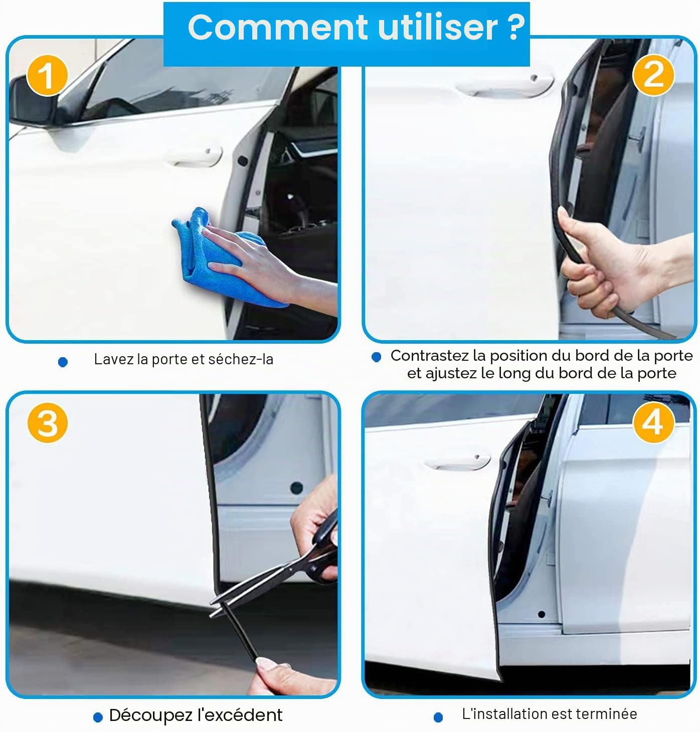 Protection Portiere Voiture 10M Joint Porte Voiture Portière de Voiture Protection Bord en Caoutchouc pour la Plupart des modèles (Noir)