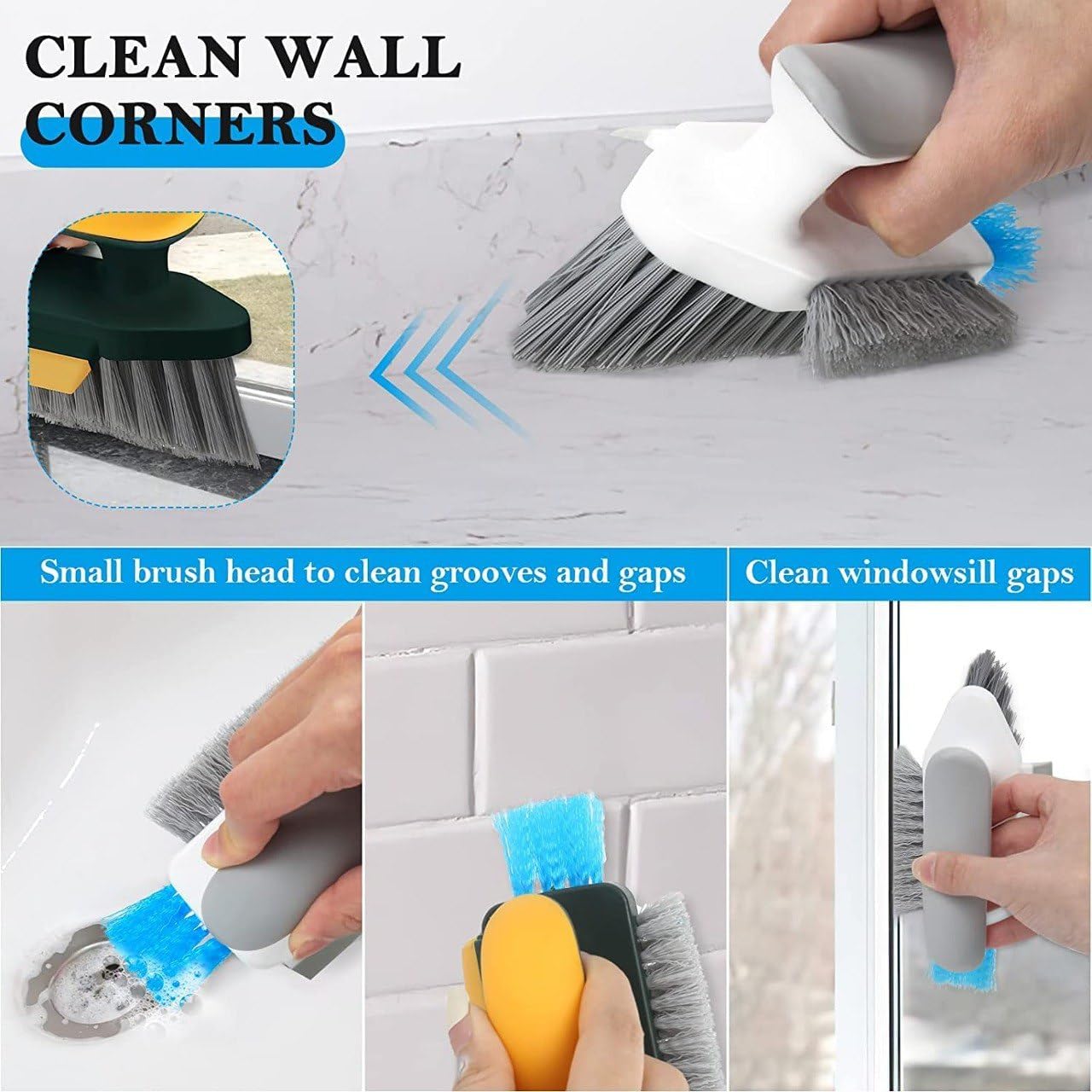 GOPINATH ECOM 4 in 1 Tile Grout Cleaner Brush with Squeegee for Floor Gap and Corner Cleaning | V Shape Gap Scrubber with Stiff Bristles | Multifunctional Scrubbing Brush for Home Kitchen Bathroom 2