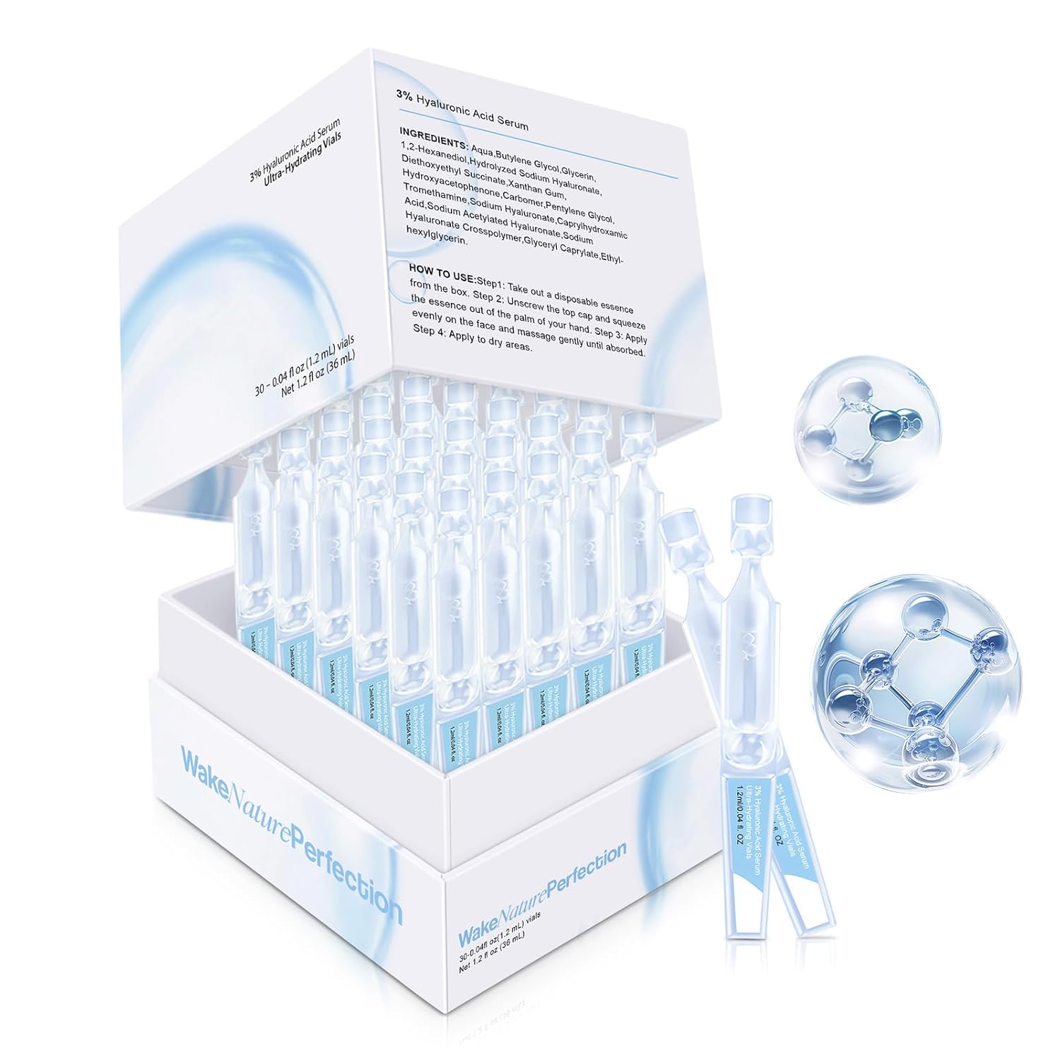 3% Hyaluronic Acid Serum Ultra-Hydrating Vials, 30pcs Hyaluronic Acid Tubes, Wake Nature Perfection, Hyaluronic Serum for Face, Ultra Hydrating Essence with Collagen & Hyaluronic 3% Hyaluronic Acid Serum Ultra-Hydrating Vials, 30pcs Hyaluronic Acid Tubes, Wake Nature Perfection, Hyaluronic Serum for Face, Ultra Hydrating Essence with Collagen & Hyaluronic