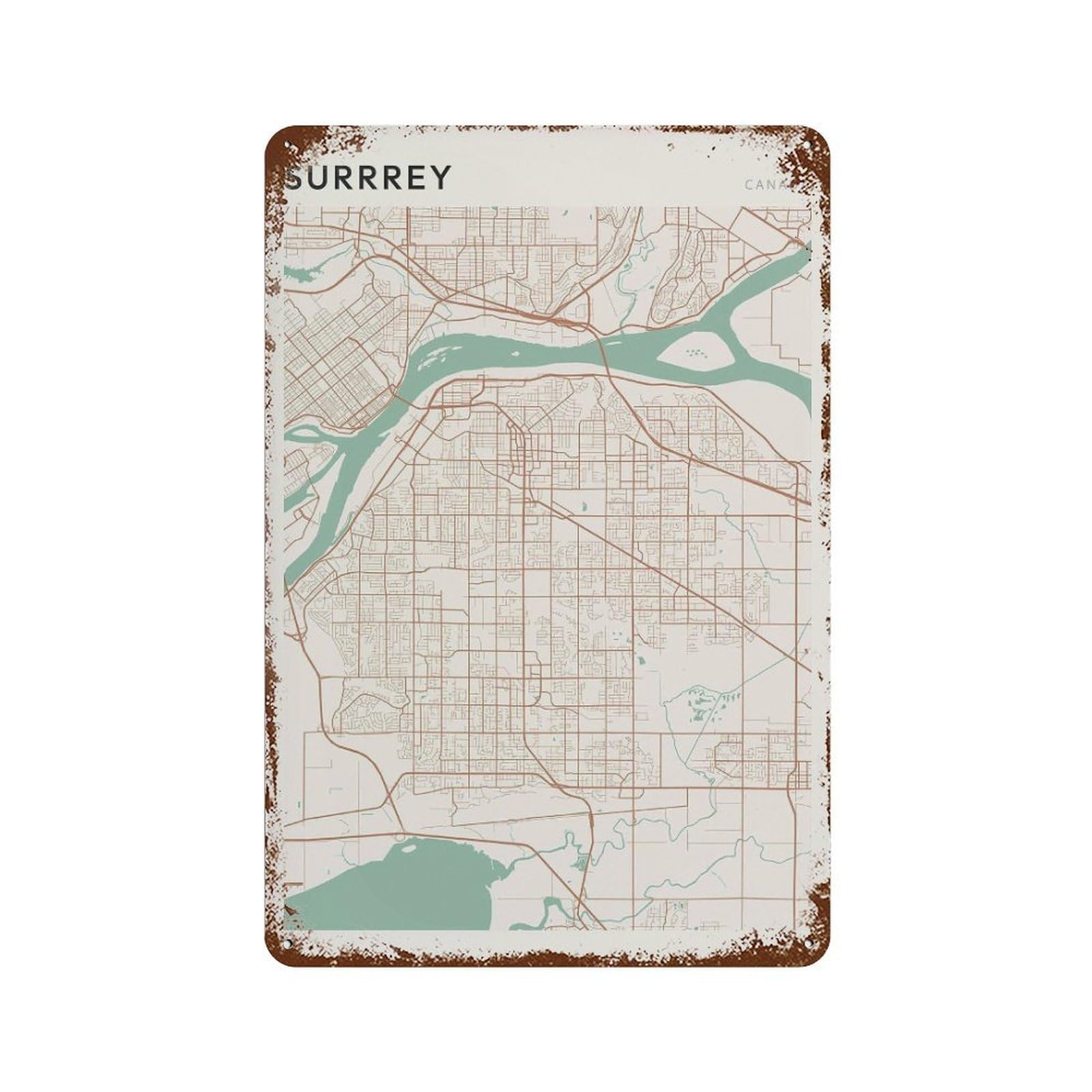 xiaoxiaoshen Surrey Map Canada British Columbia BC Travel Wall Decor Art Metal Tin Poster Modern Home Decor Art Home Bar Shop Decorations Vintage Sign 30x20cm
