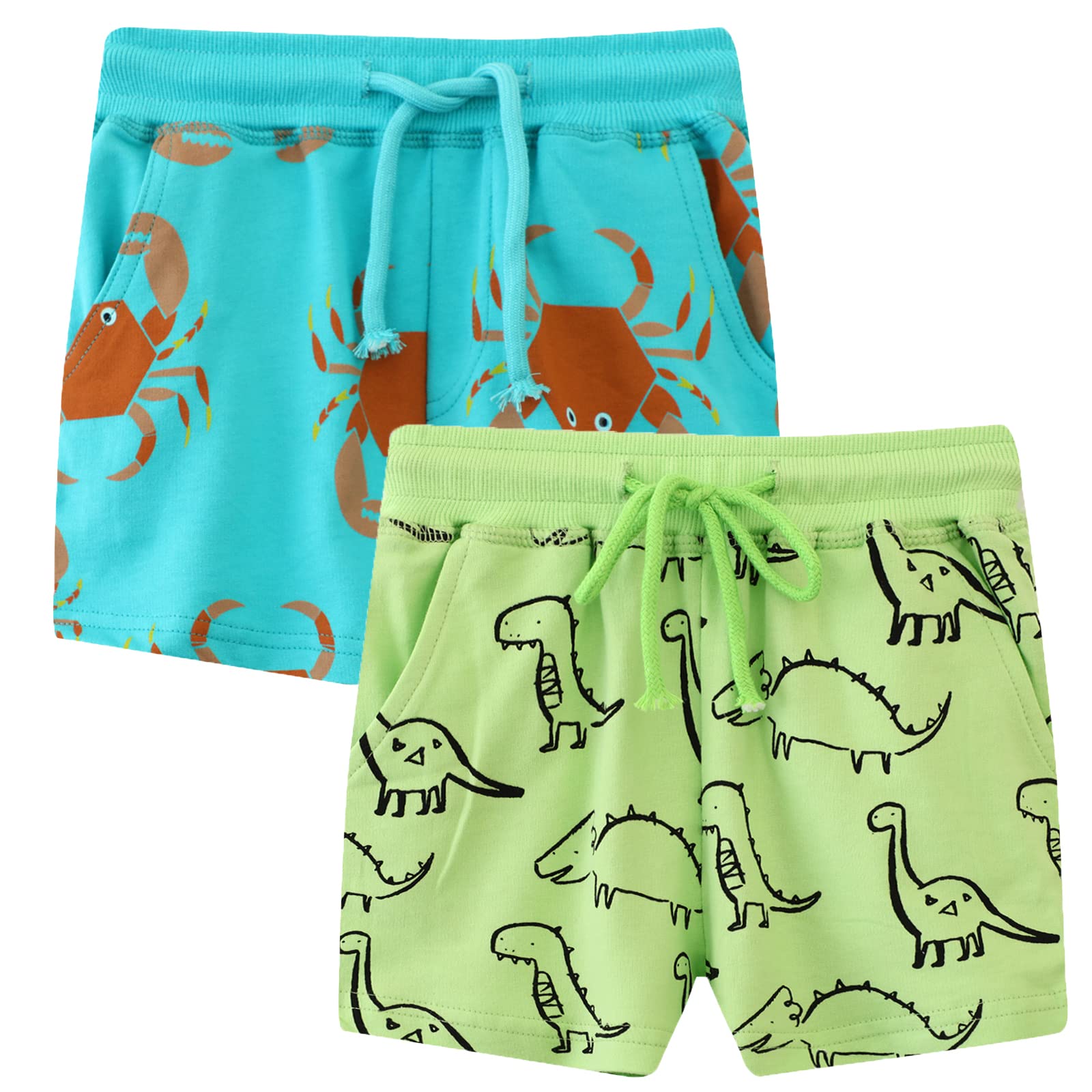 HILEELANG Toddler Boys' Shorts 3-Pack Summer Cotton French Terry Solid Adjust Pocket Shorts 12M-7Y