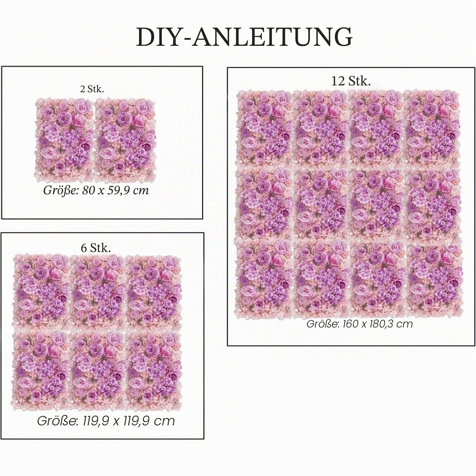 Künstliche Blumenwand Panel Künstliche Blumen-Wandpaneel, Blumenhintergrund, Rose, Hortensie, geeignet for Party, Hochzeit, Brautparty, Outdoor, Heimdekoration(Beige)