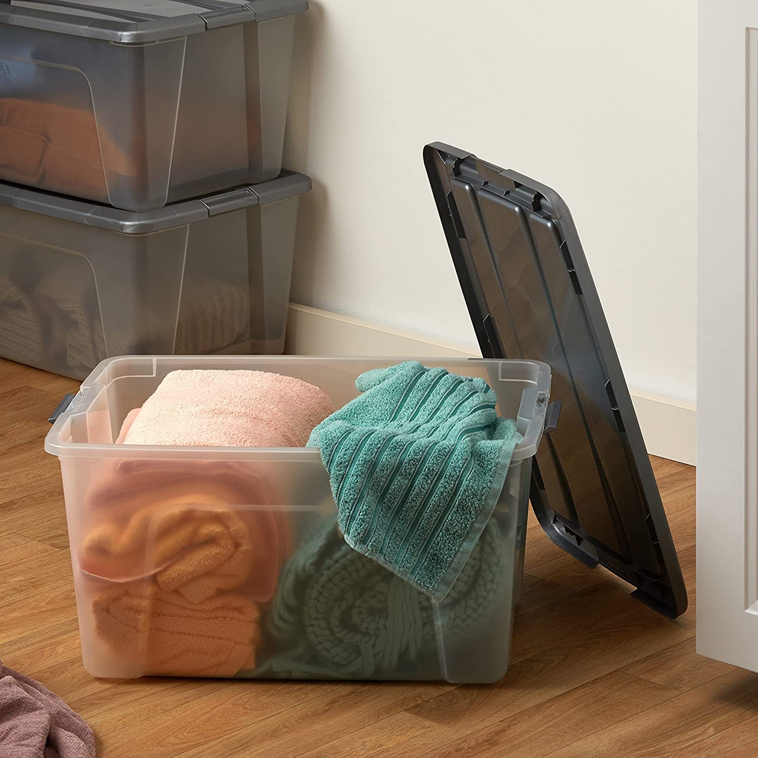 Scatole Portaoggetti Con Coperchio Iris Ohyama | 60L, Lotto Di 4, Trasparenti - Foto 2