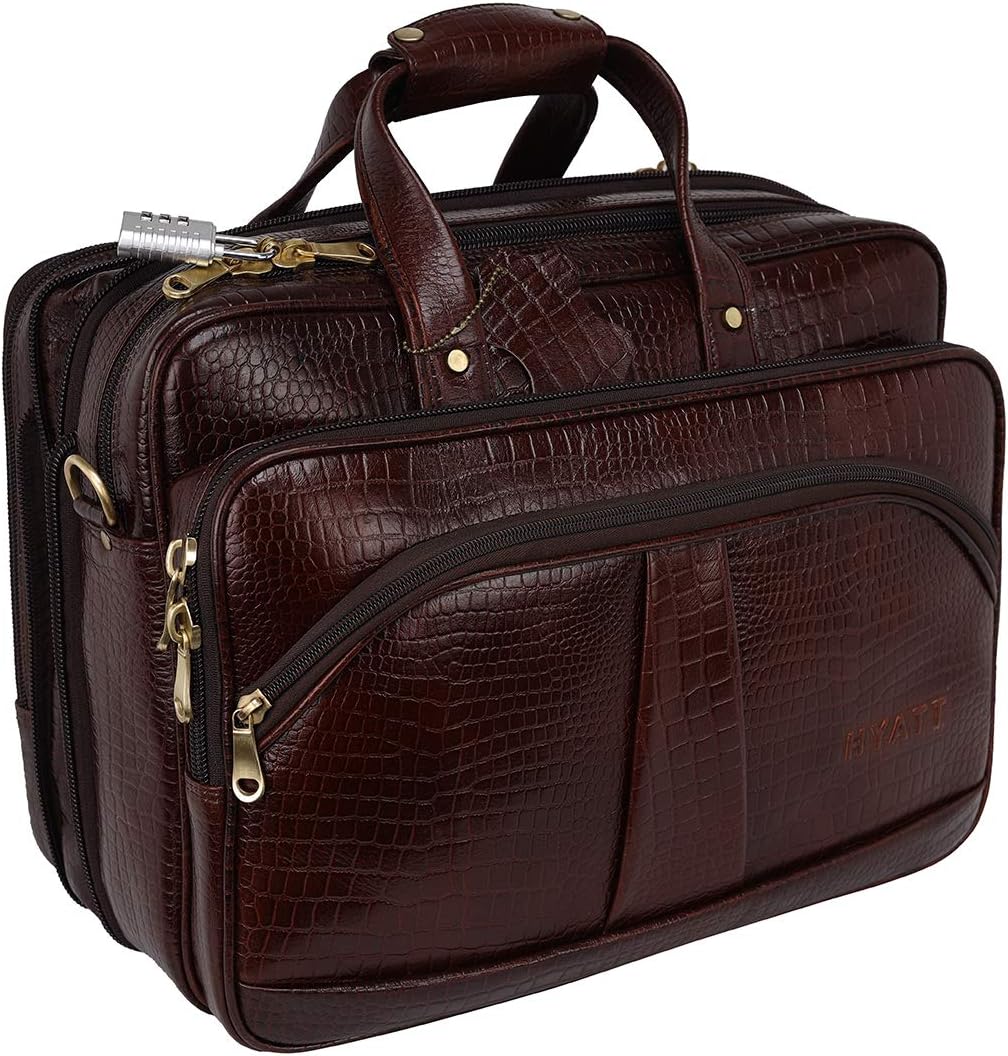 16 Inch 24 litres Capacity Leather Laptop Office Briefcase for Men Upto16 inch Laptop Compartment Dimension-L-16 X H-12 X W-6 Inch Weight-1.4 KG