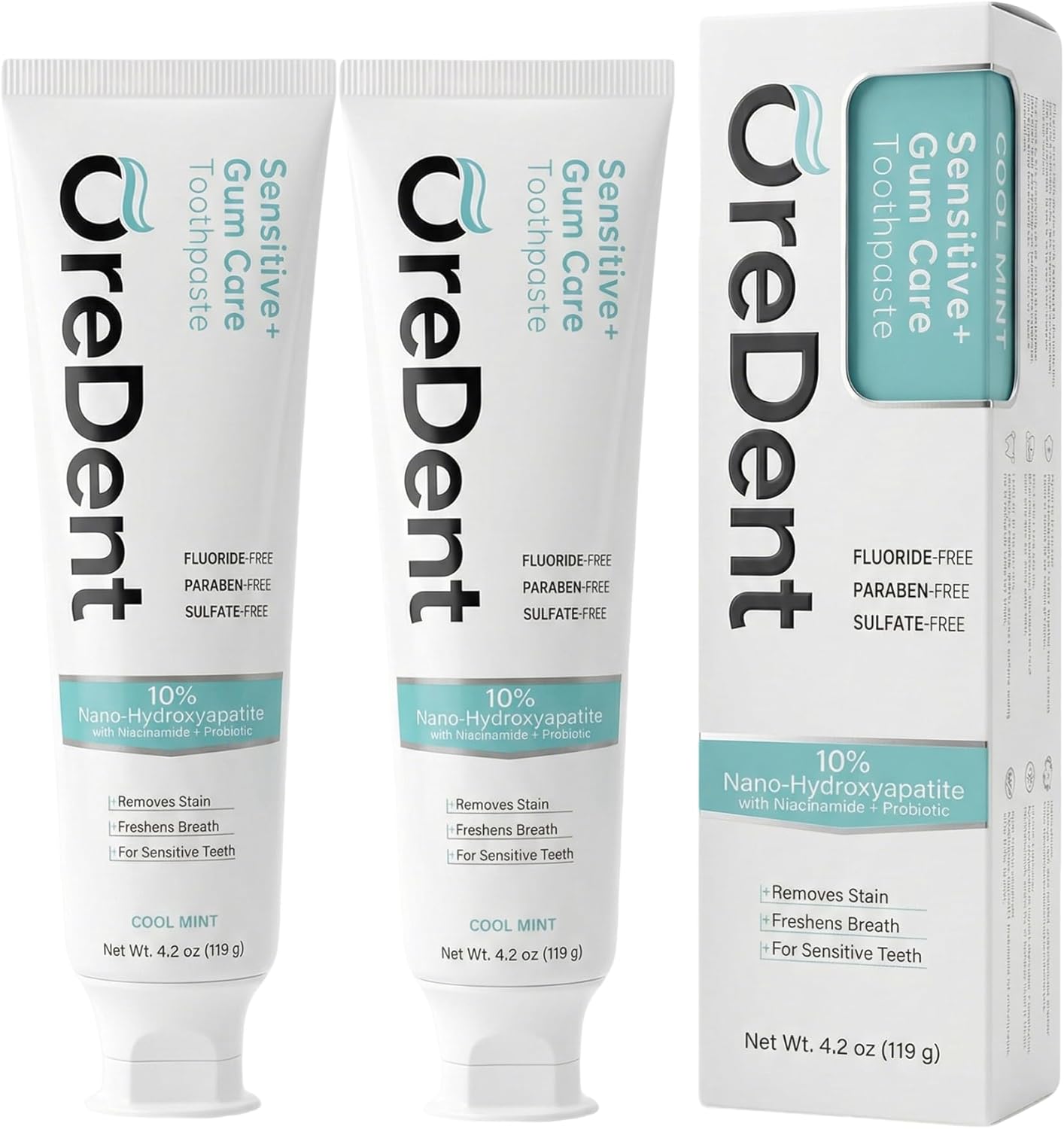 Fluoride Free 10% Nano Hydroxyapatite Sensitivity + Gum Care Toothpaste, Probiotic, Niacinamide, Sensitivity Relief, Xylitol, SLS Free, Cool Mint Flavor for Adults & Kids, 4.2 oz (Pack of 2)