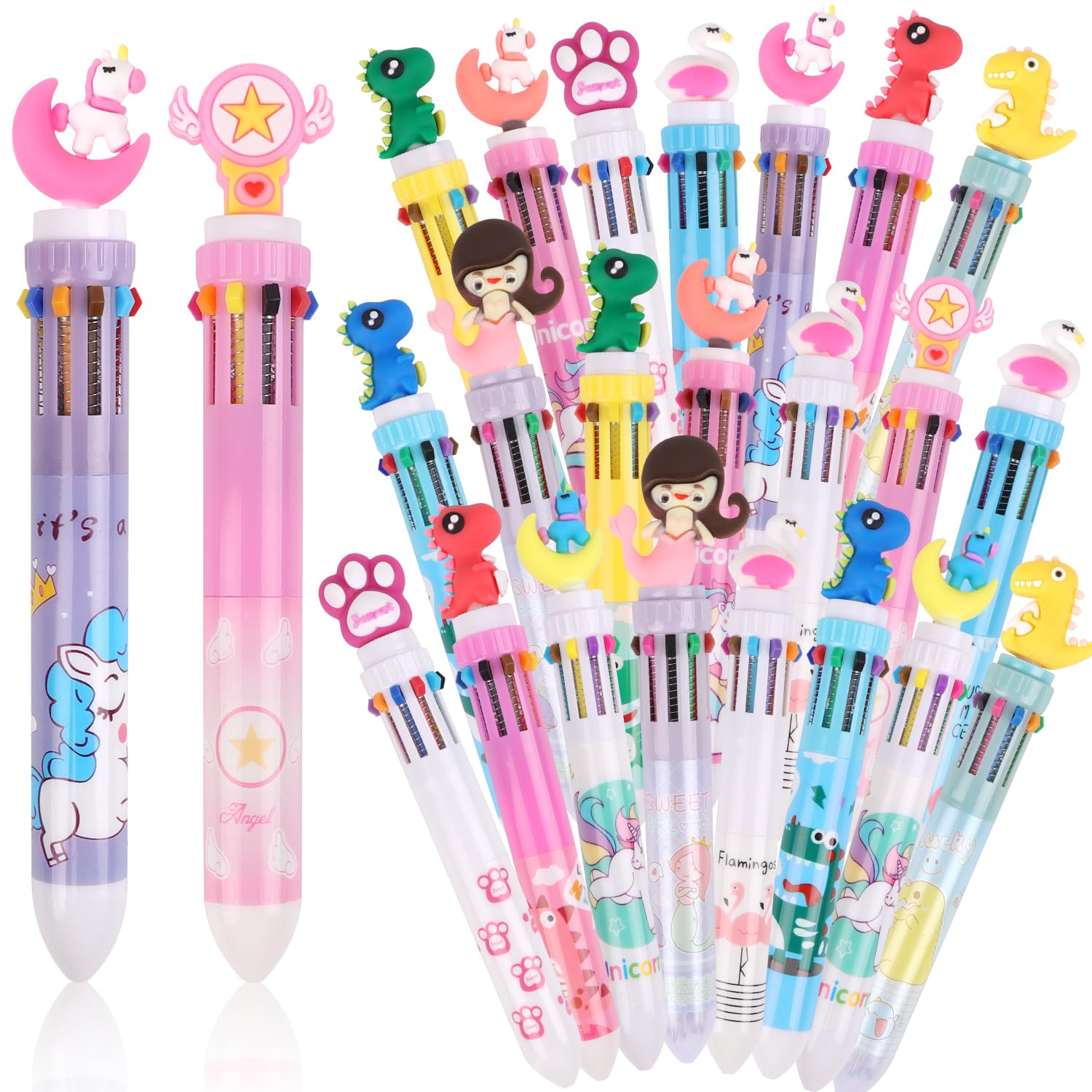 CCINEE 24pcs Multicolor Ballpoint Pen, Cute Retractable Writing Pen Bulk Stationery Rainbow Pens for Coworker Gifts