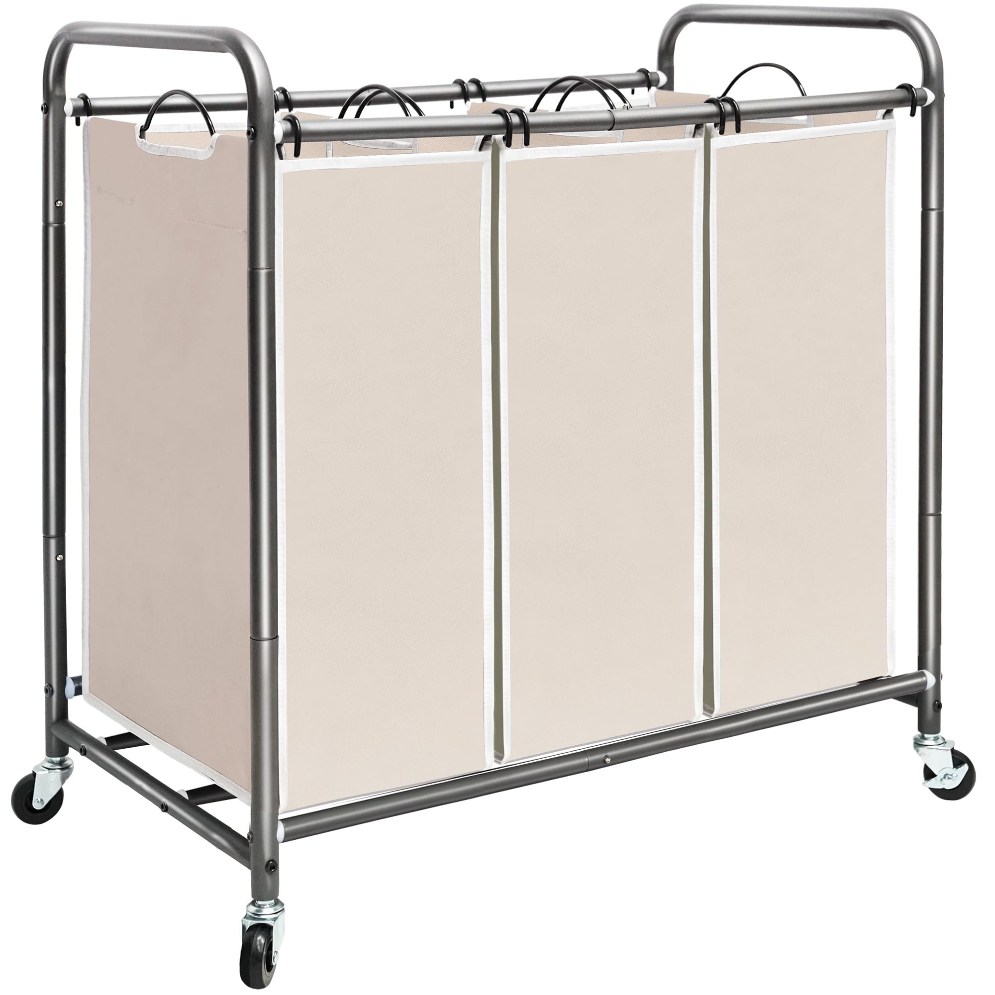 STORAGE MANIAC 3 Section Laundry Sorter, Laundry Hamper with Wheels, Beige