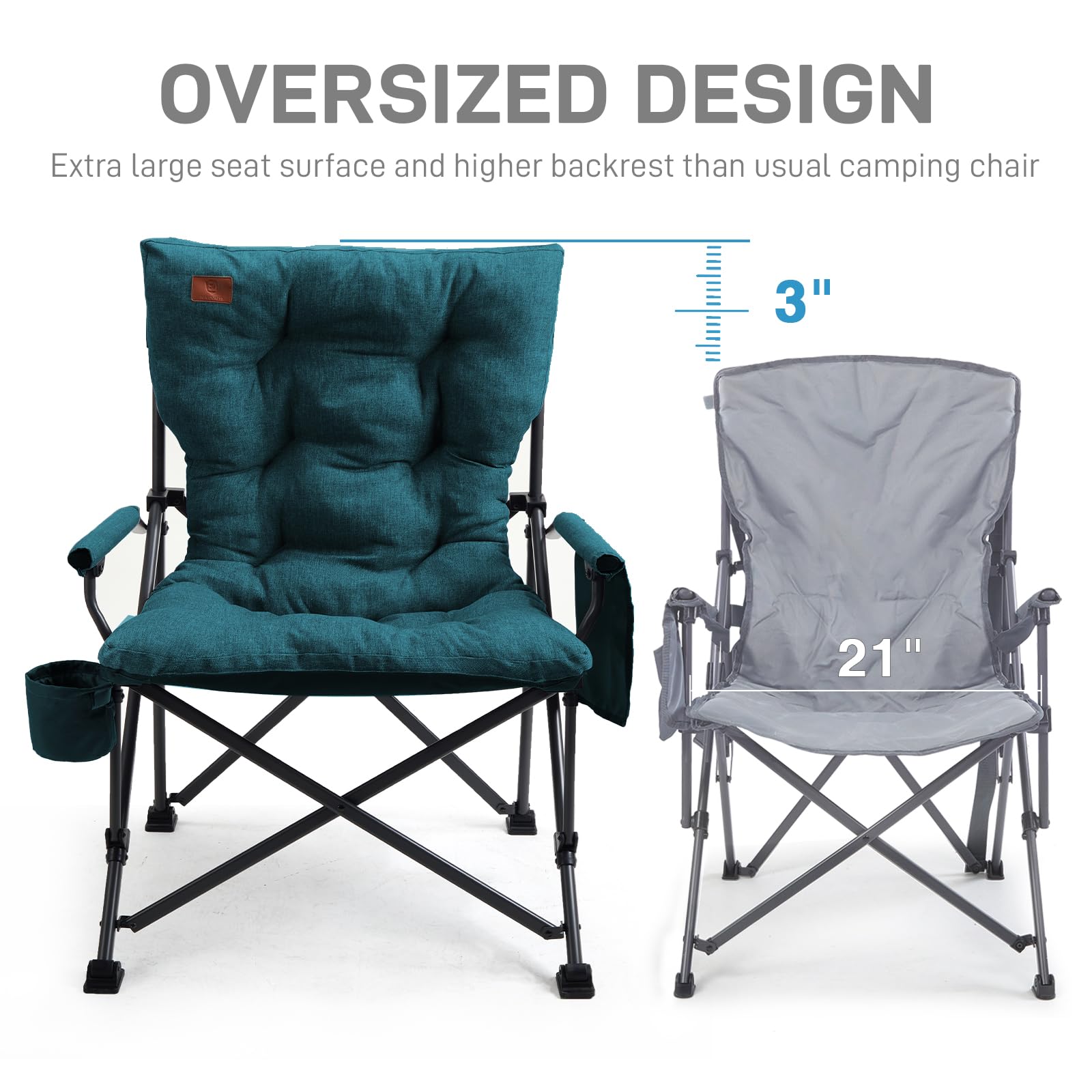 EVER ADVANCED Krzesło kempingowe, składane, obciążenie 230 kg, rozmiar XL, szerokość siedziska 62 cm, z kieszenią boczną, uchwytem na napoje, bardzo duże, składane krzesło wędkarskie, na kemping, na