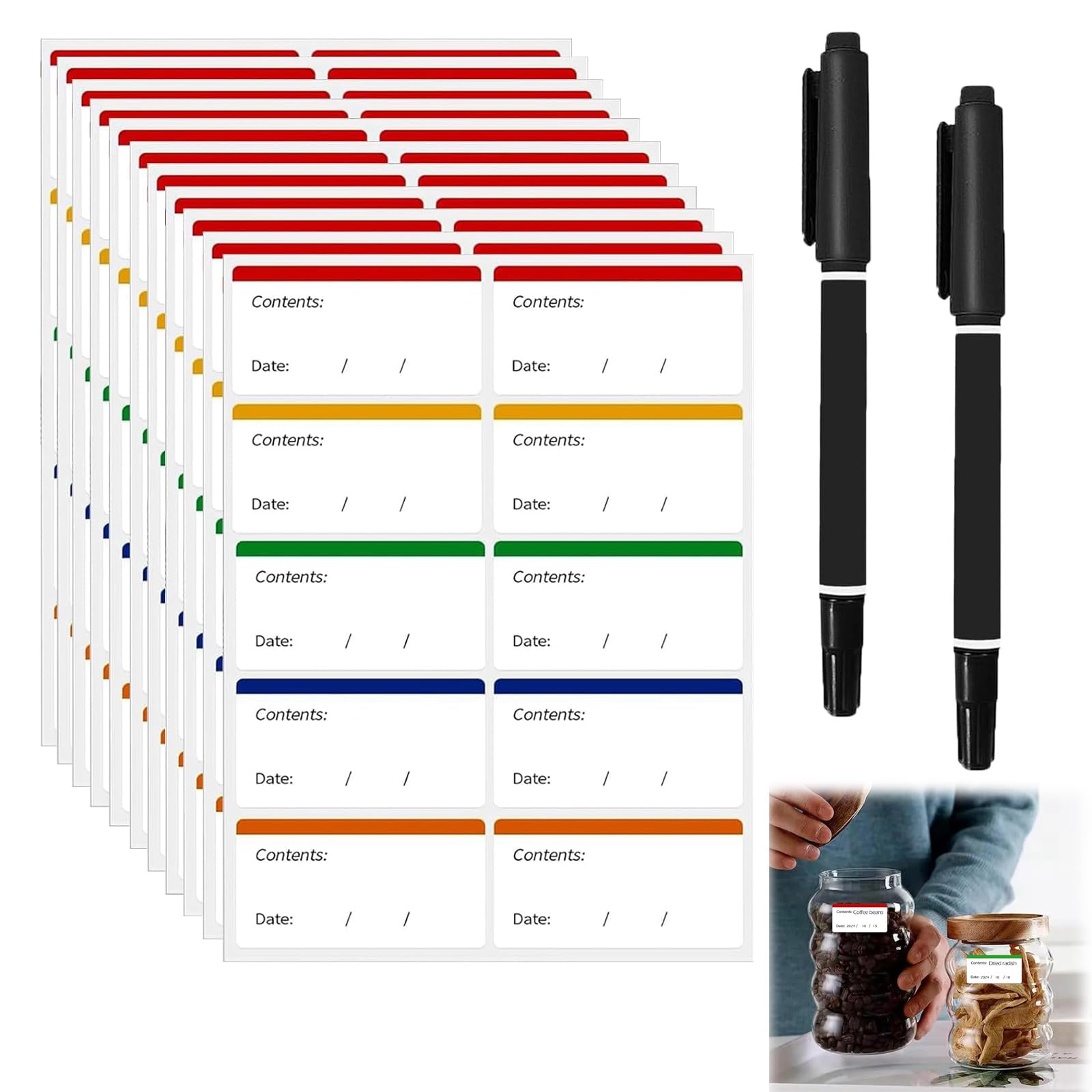 200 PCS Freezer Labels, Colorful Adhesive Labels for Frozen Food Bags Easy to Remove Without Residue Personalized Stickers with 2 Black Markers (60x30mm)