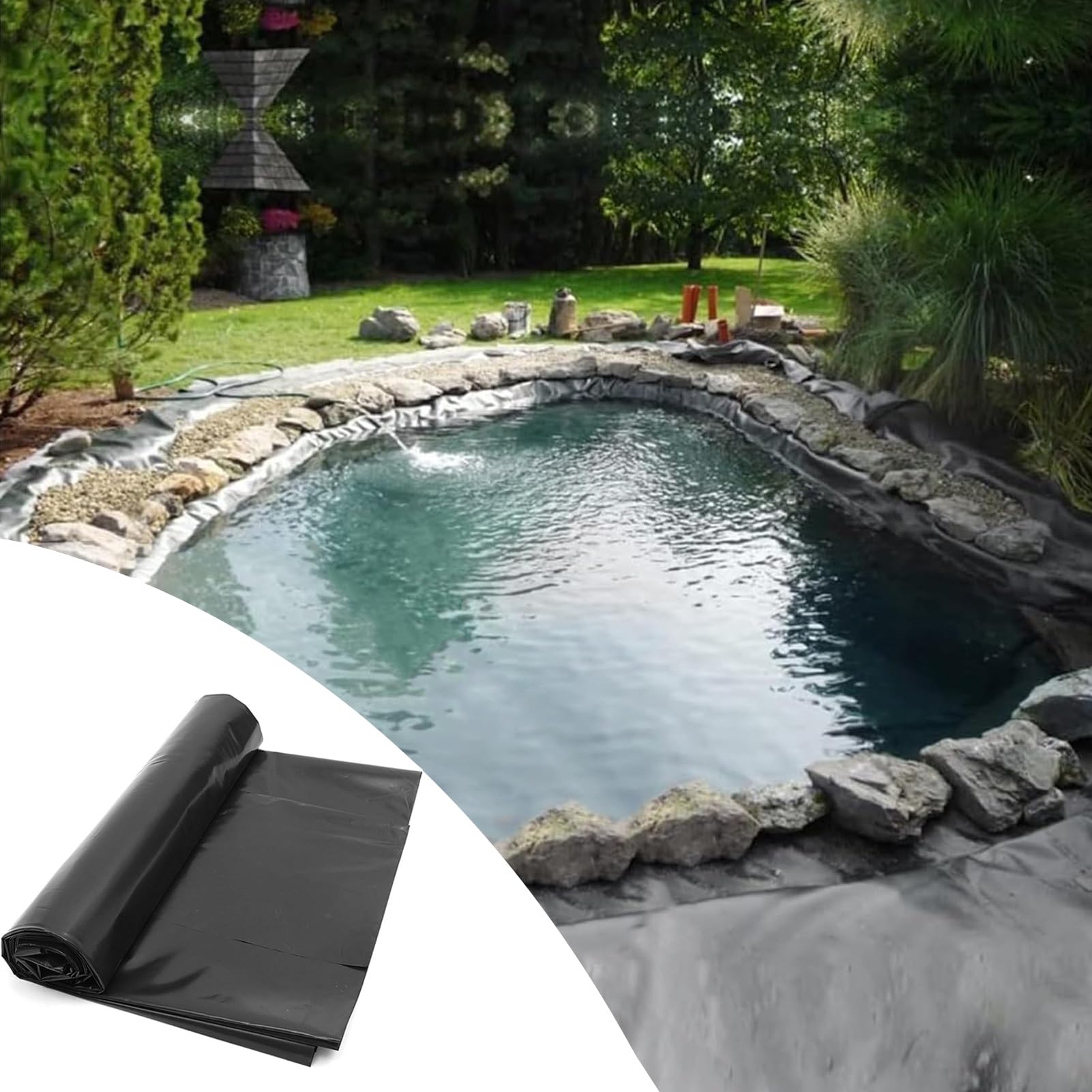 Rivestimento impermeabile per laghetto da 0,12 mm, resistente, pellicola rinforzata per fontane da giardino, cascate, piscine e laghi artificiali, resistente ai raggi UV, facile da installare