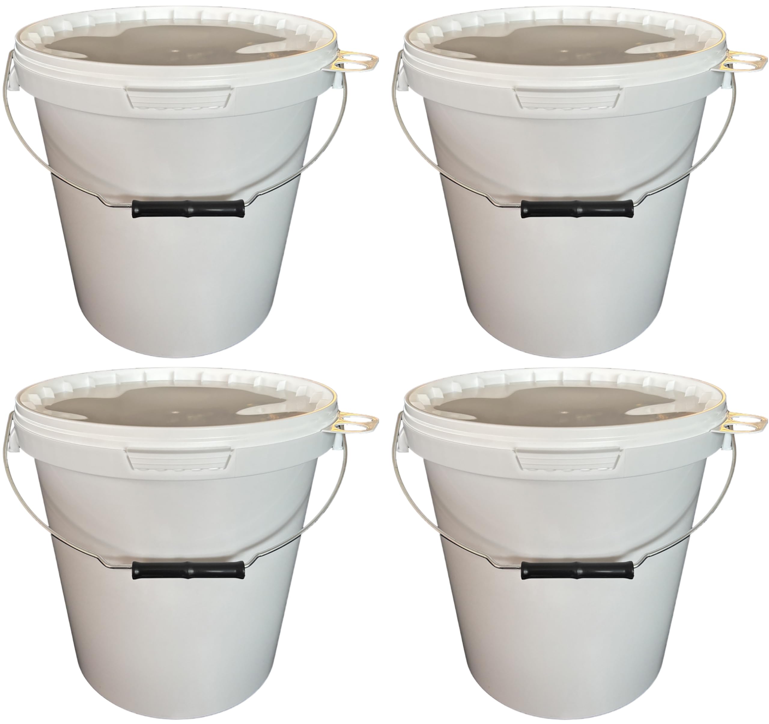 4 x 15 Liter Eimer mit Deckel weiß, stapelbare Milch-/Vorratseimer, Honigeimer Kunststoffeimer mit Lebensmittelfreigabe, lebensmittelechte Behälter, Leereimer für Mehl, Wassereimer, 4 Stück