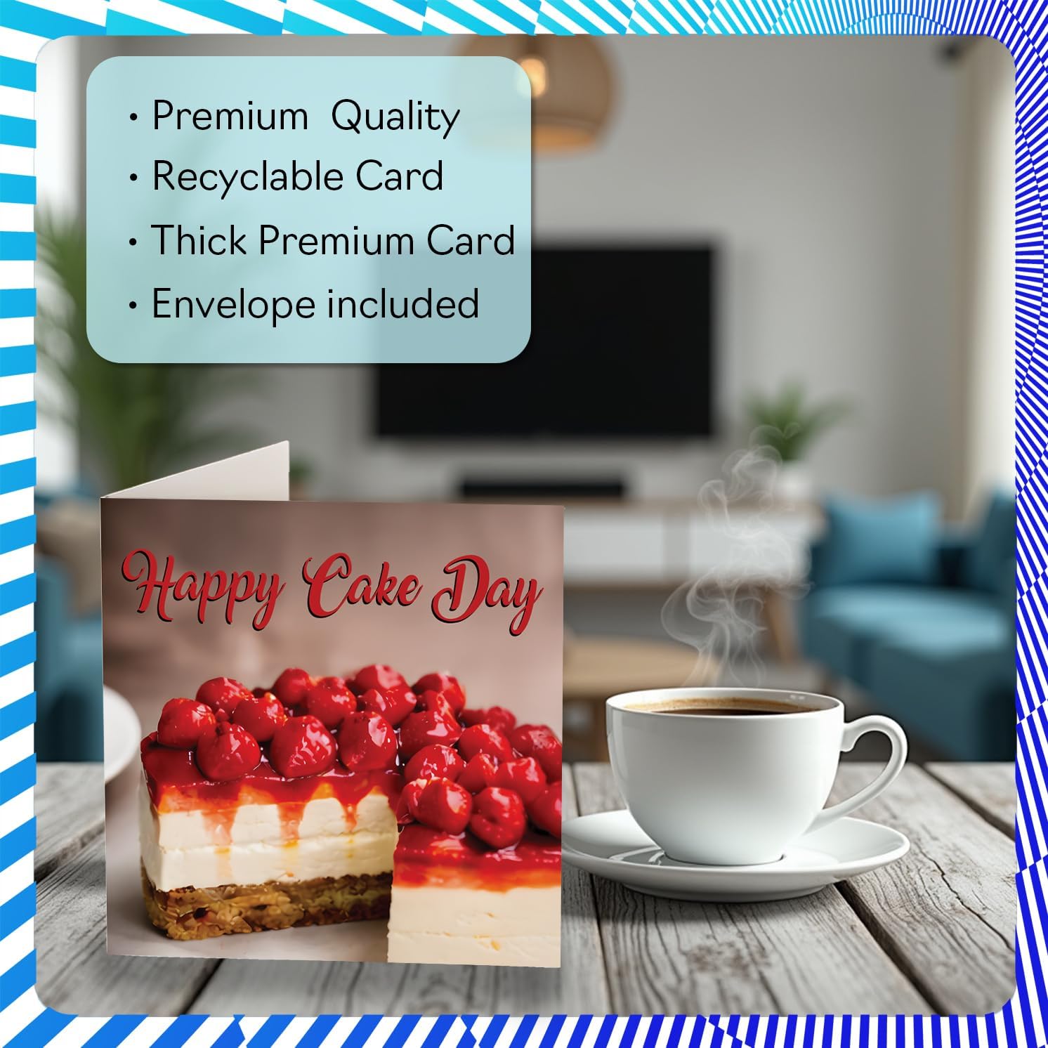 Stuff4 Playful Birthday Card - Celebrate in Style - Cheerful Cake Topped with Juicy Red Cherries - Perfect Way to Wish a Happy Cake Day - 5.7 Inch Square, Envelope Included