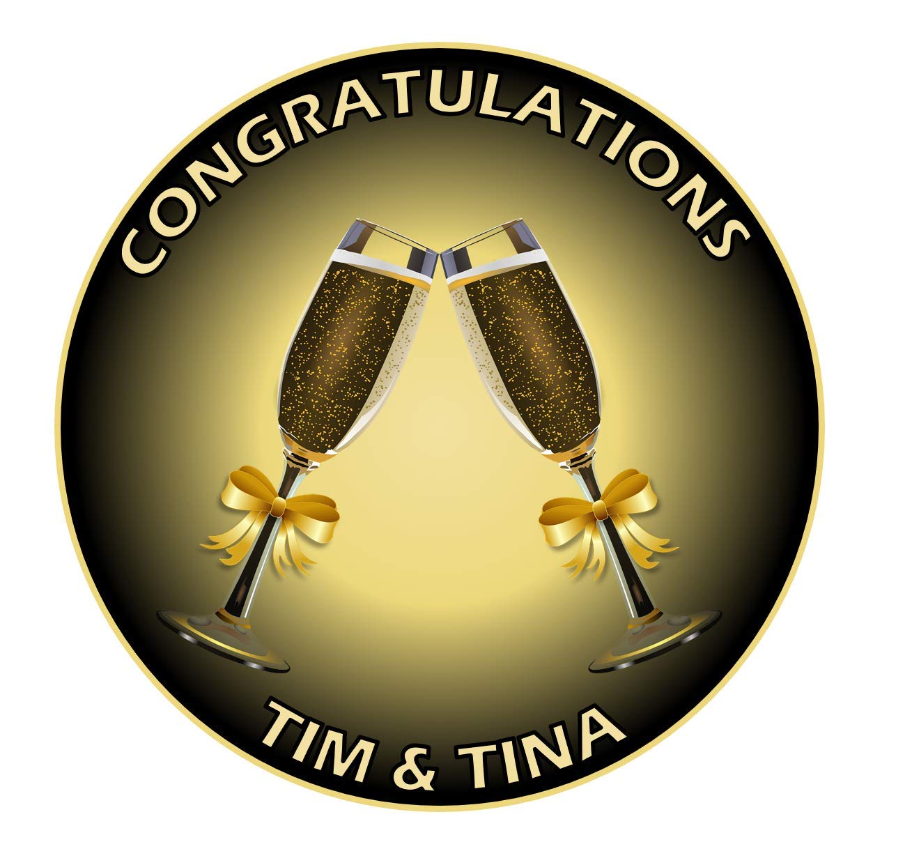 Congratulations Gold & Black Champagne Glasses Image Cake Edible Icing or Wafer Topper 7.5 inch Personalised (Wafer)