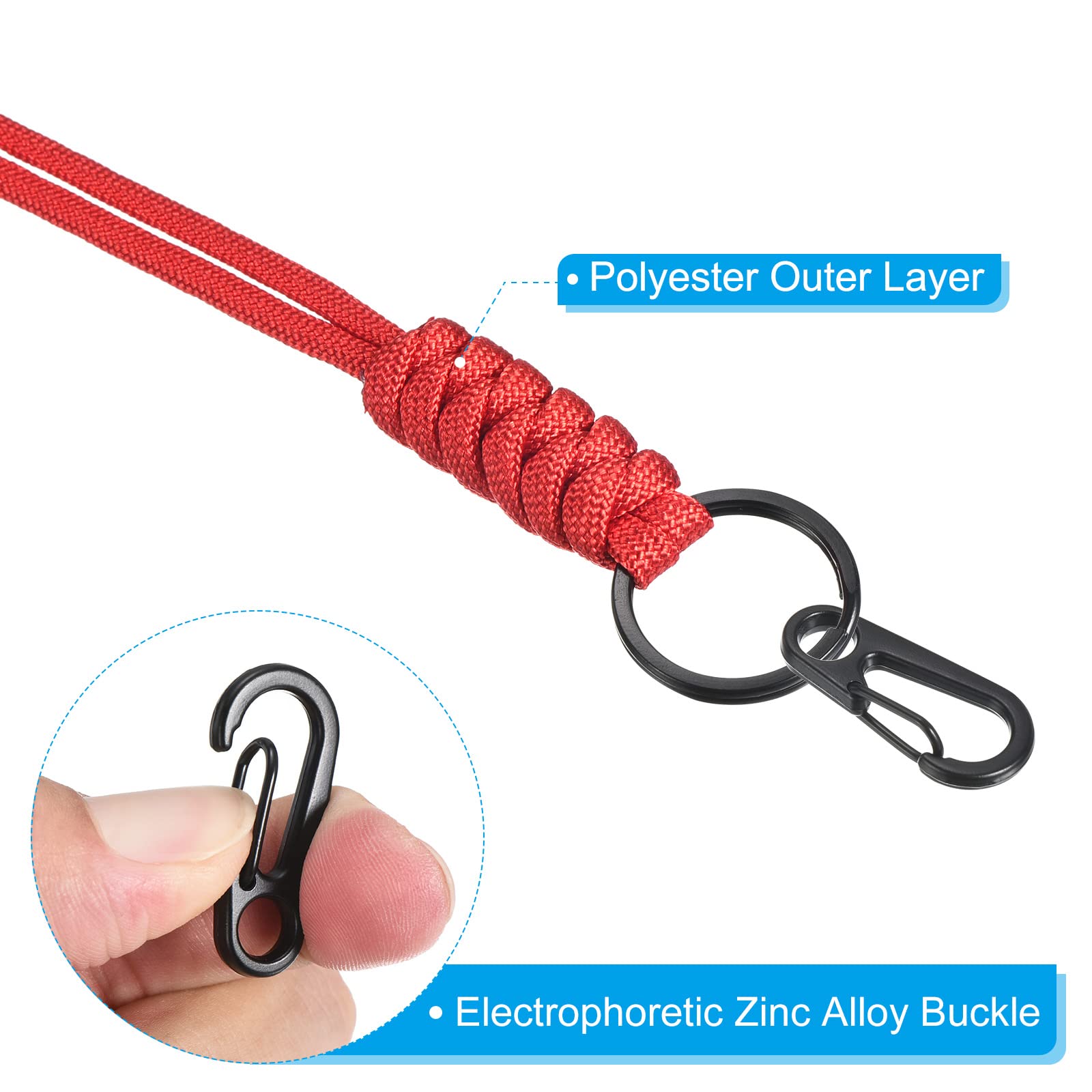 PATIKIL Paracord Lanyard 20 Inch, 2 Pack Necklace Keychain Cord Metal Clasp Hook Ring Strap for Keys Whistle ID Card Badge Holder Red - Image 4