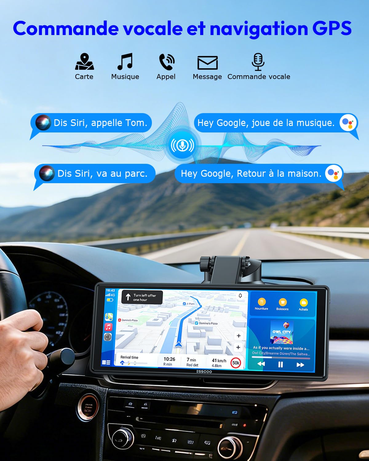 ESSGOO Écran Carplay Voiture, Supporte A-pple Carplay sans Fil et Android Auto, Écran Tactile IPS de 10.26 Pouces avec Capteur de Lumière, Prend en Charge Mirror Link, Assistants G-oogle et Siri