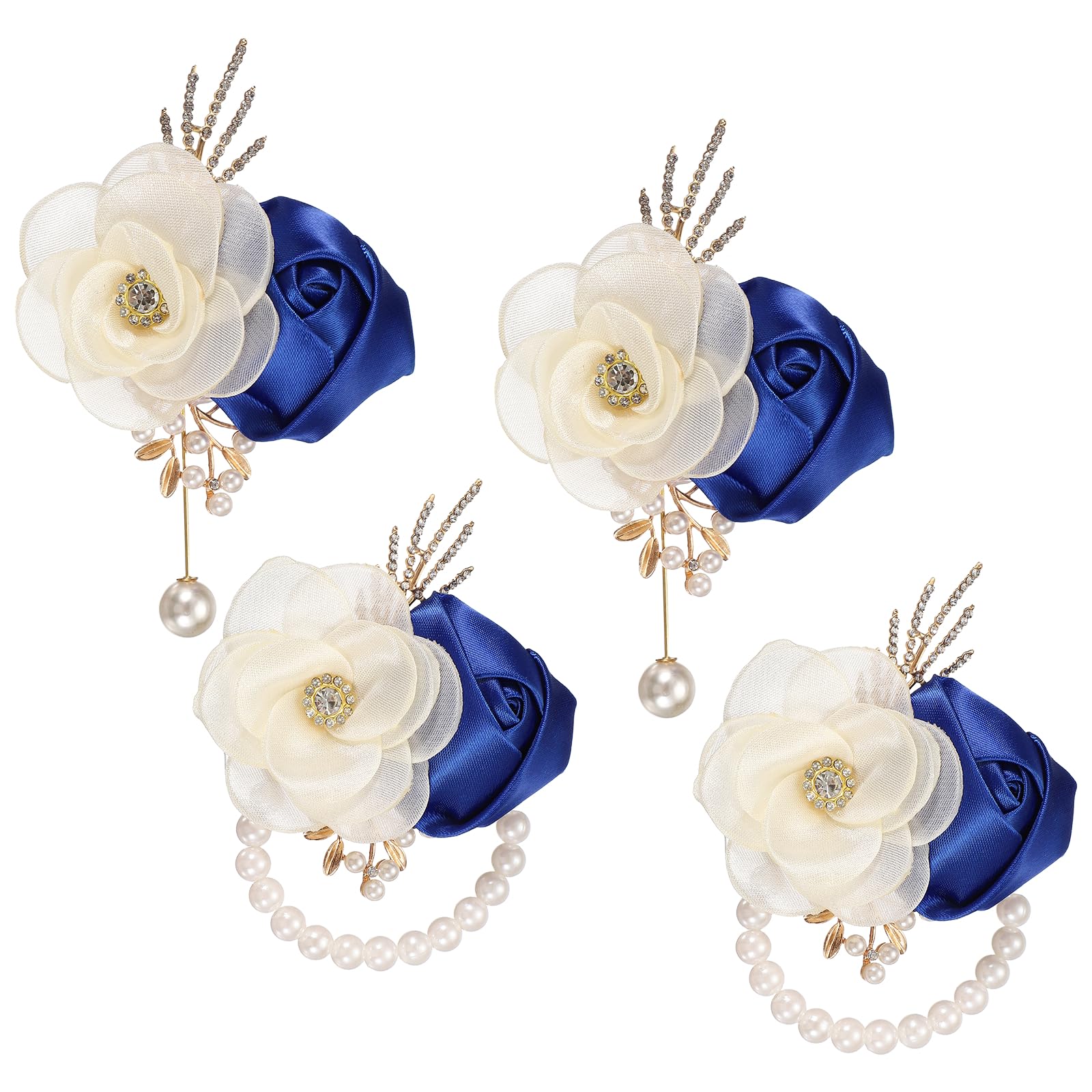 sourcing map Wrist Corsage and Boutonnieres Set,2 Set Corsage Sapphire Blue