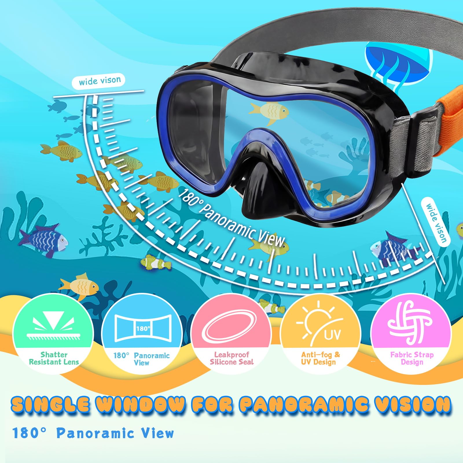 Equipo de esnórquel para niños y adultos, juego de aletas de máscara de viaje 4 en 1 con máscara antivaho de vista panorámica, esnórquel de parte superior seca, aletas de senderismo y bolsa de