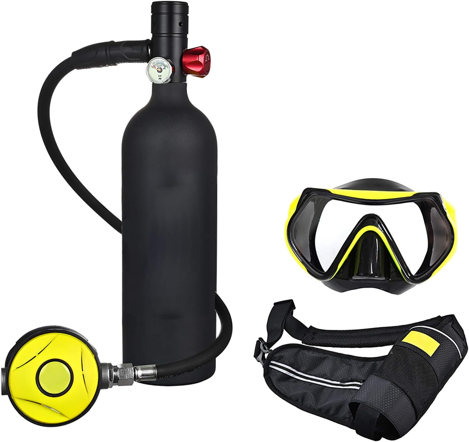 Portable Scuba Tank,1L Aviation Aluminum 15 To 20 Min Mini Diving Oxygen Tank Underwater Respirator Scuba Diving Cylinder Lungs Snorkeling Dive Equipment Kit