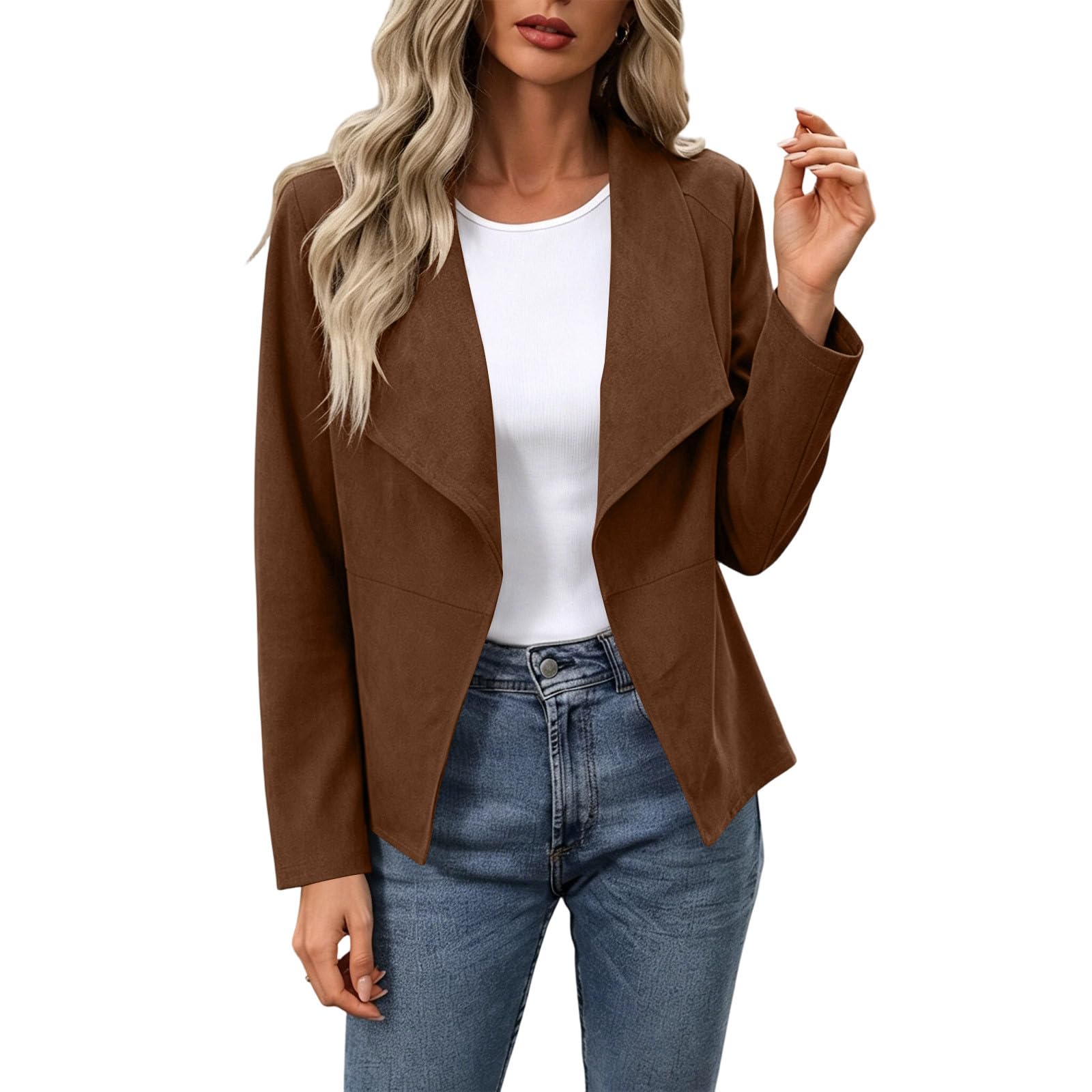 Générique Veste Femme En Daim Synthétique Col Rabat, Blouson Décontracté Manches Longues Couleur Unie Coupe Cintrée Tissu Doux Chaude Avec Poches Latérales Tenue Grande Taille Tendances Ville Sorties