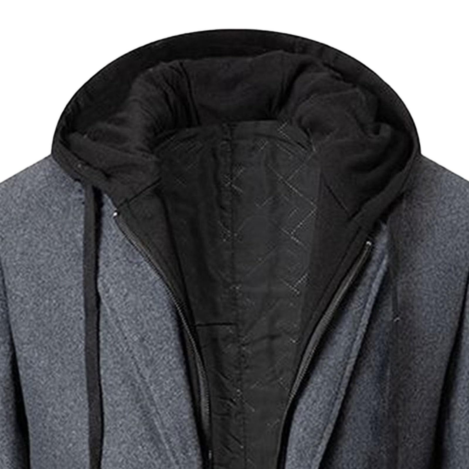 Gabardina larga térmica acolchada con capucha para hombre, ajuste delgado, grueso, resistente al viento, abrigo de guisante de un solo botonadura