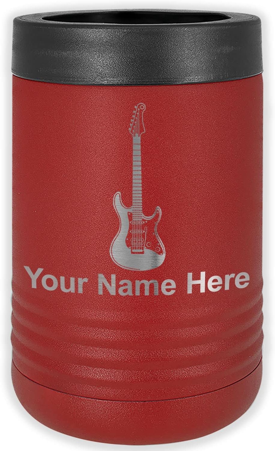 LaserGram Personalized 12 oz. Stainless Steel Can & Bottle Insulator, Electric Guitar – Keeps Drinks Cold Longer (Navy Blue)