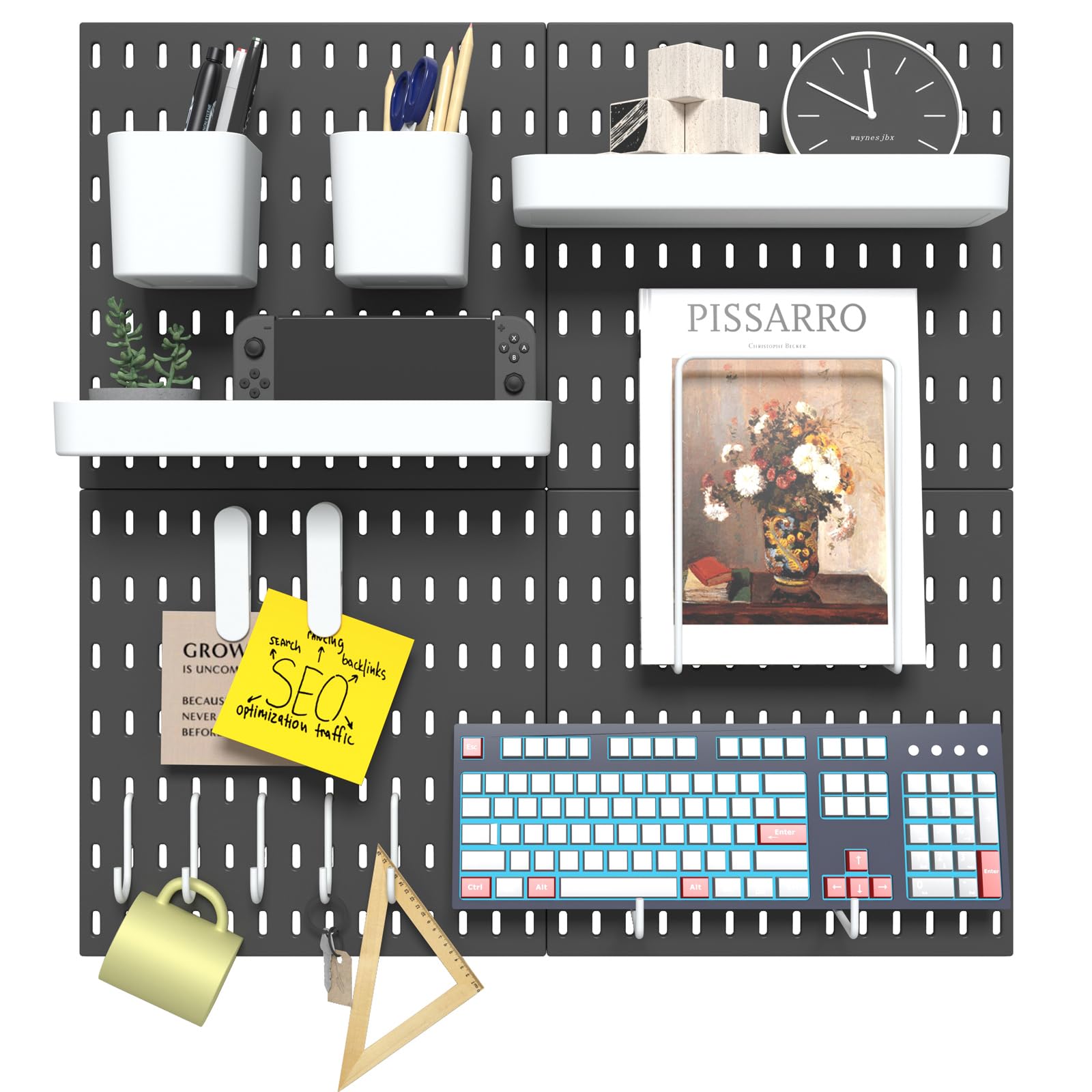 VEOFEMLEA Pegboard Combination Kit, 4 Peg Boards Black Pegboard for Walls, Office Wall Organizer, Gaming Room Wall, Nursery Storage, 22"x22"